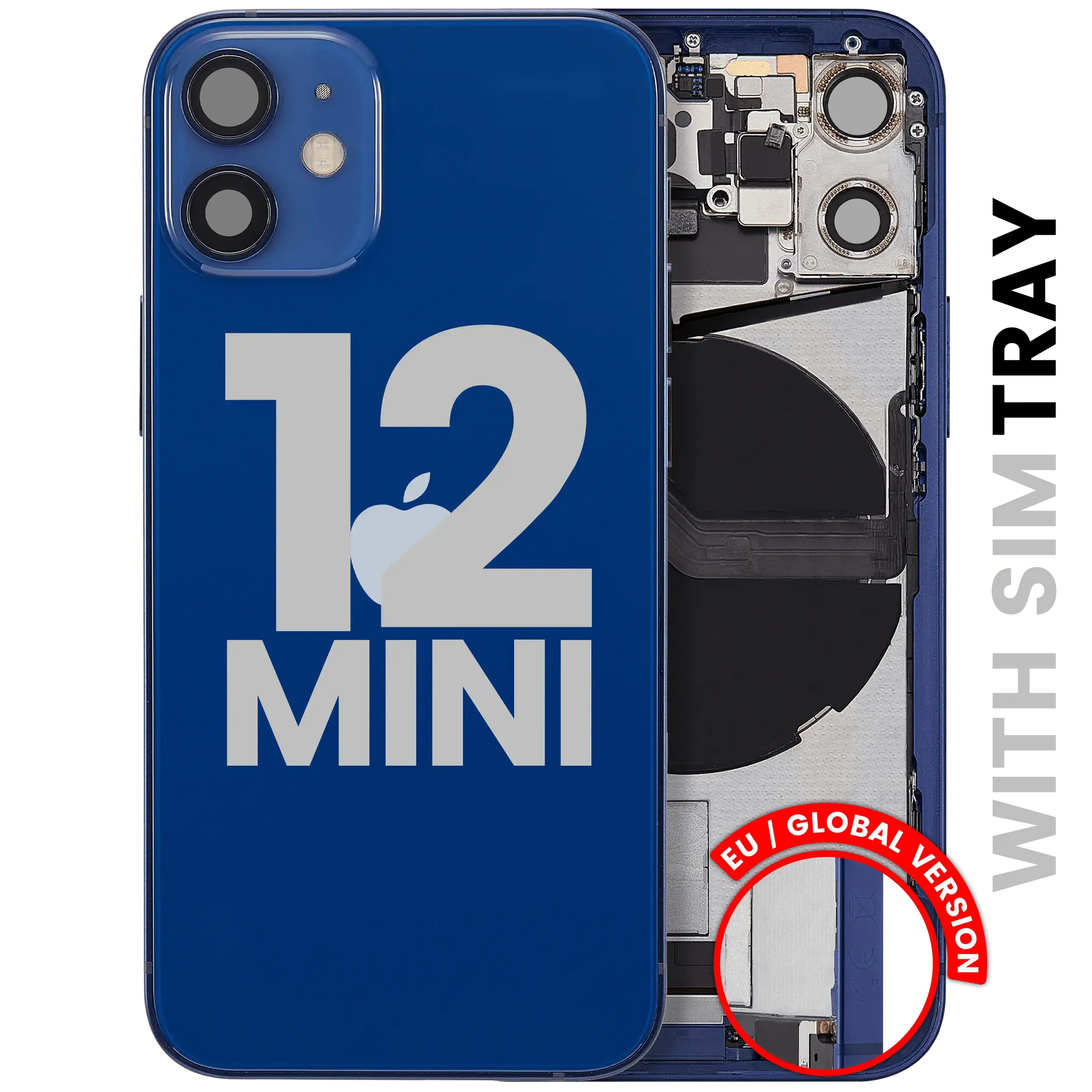 Back Housing W/ Charging Port Flex & Small Parts For iPhone 12 Mini (EU / Global Version) (Pull) (Blue)