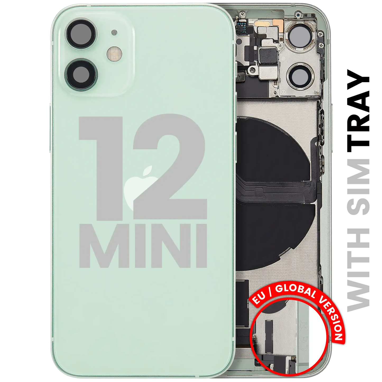 Back Housing W/ Charging Port Flex & Small Parts For iPhone 12 Mini (EU / Global Version) (Pull) (Green)