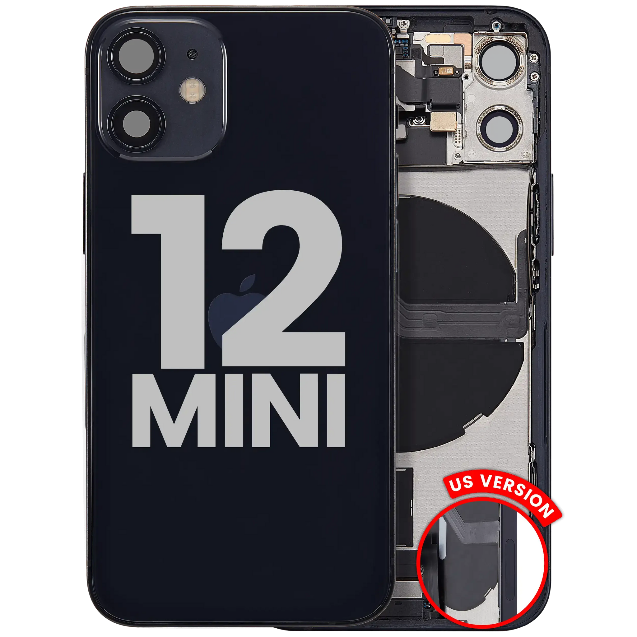 Back Housing W/ Charging Port Flex & Small Parts For iPhone 12 Mini (US Version) (Pull) (Black)
