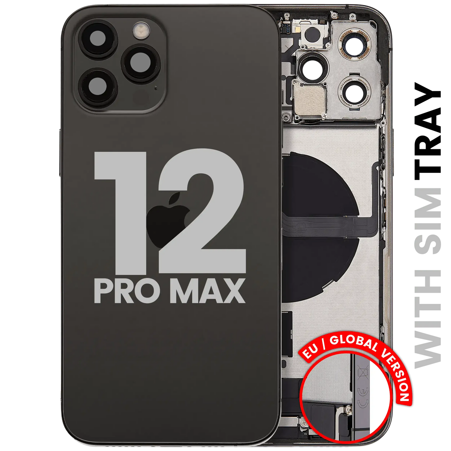 Back Housing W/ Charging Port Flex & Small Parts For iPhone 12 Pro Max (EU / Global Version) (Used OEM) (Pull) (Graphite)