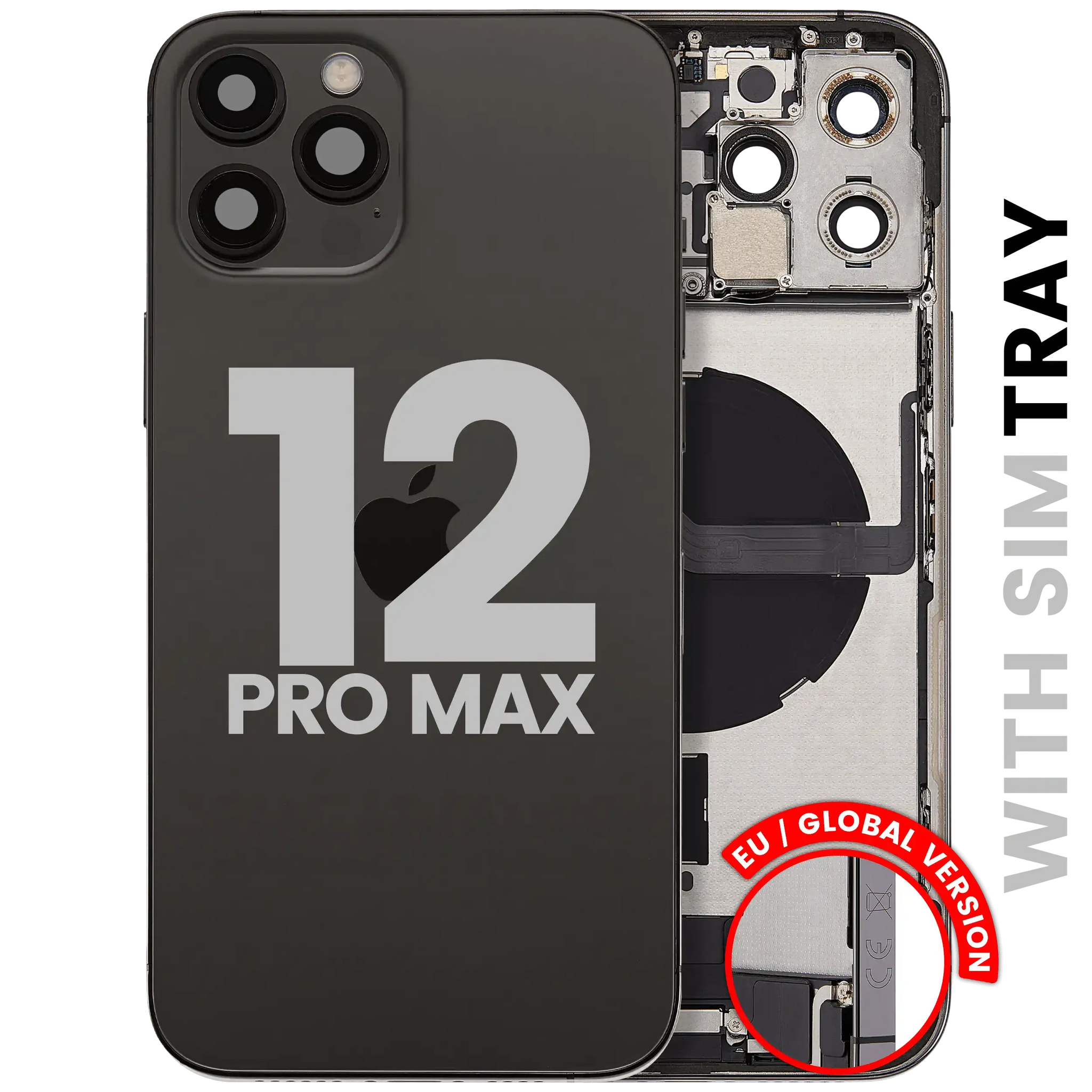 Back Housing W/ Charging Port Flex & Small Parts For iPhone 12 Pro Max (EU / Global Version) (Used OEM) (Pull) (Graphite)