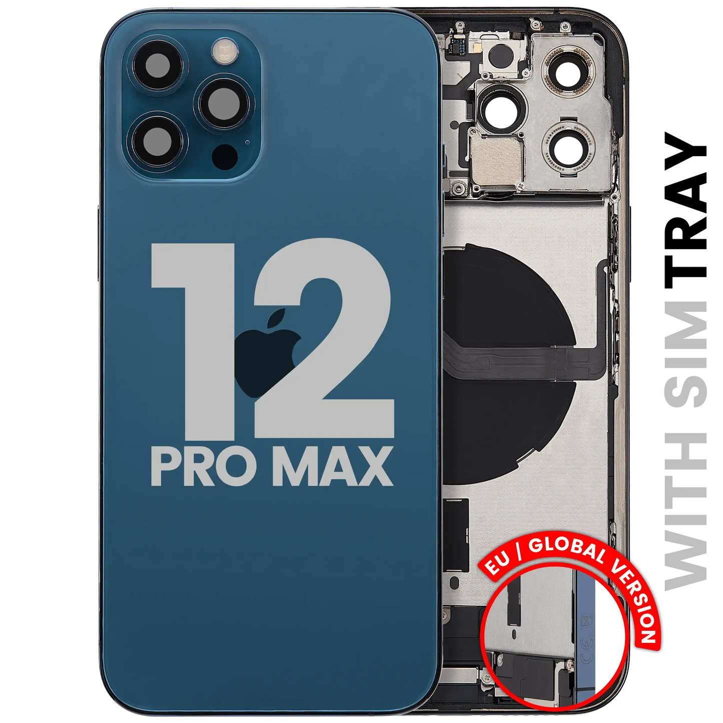 Back Housing W/ Charging Port Flex & Small Parts For iPhone 12 Pro Max (EU / Global Version) (Used OEM) (Pull) (Pacific Blue)