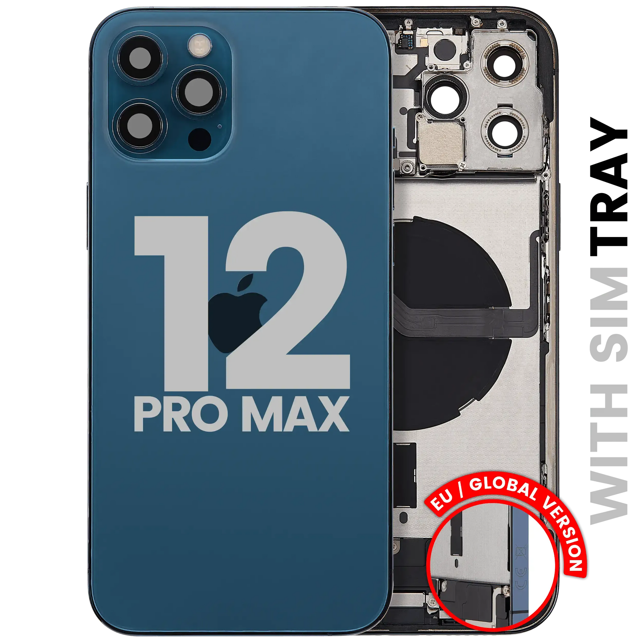 Back Housing W/ Charging Port Flex & Small Parts For iPhone 12 Pro Max (EU / Global Version) (Used OEM) (Pull) (Pacific Blue)