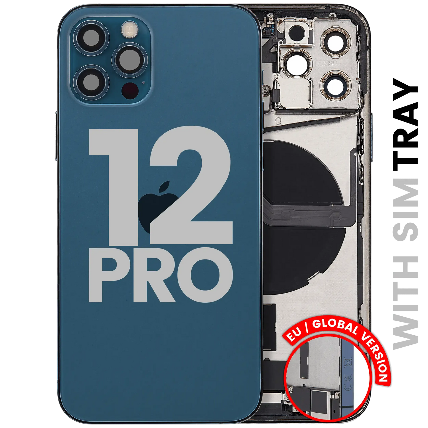 Back Housing W/ Charging Port Flex & Small Parts For iPhone 12 Pro (EU / Global Version) (Used OEM) (Pull) (Pacific Blue)