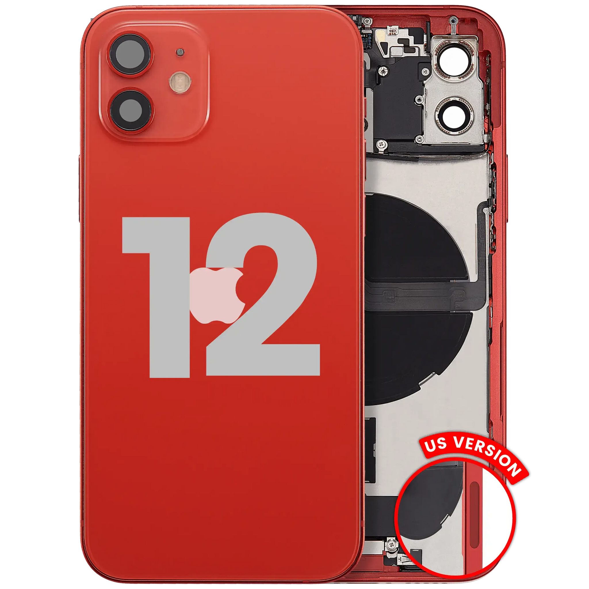 Back Housing W/ Charging Port Flex & Small Parts For iPhone 12 (US Version) (Used OEM) (Pull) (Red)