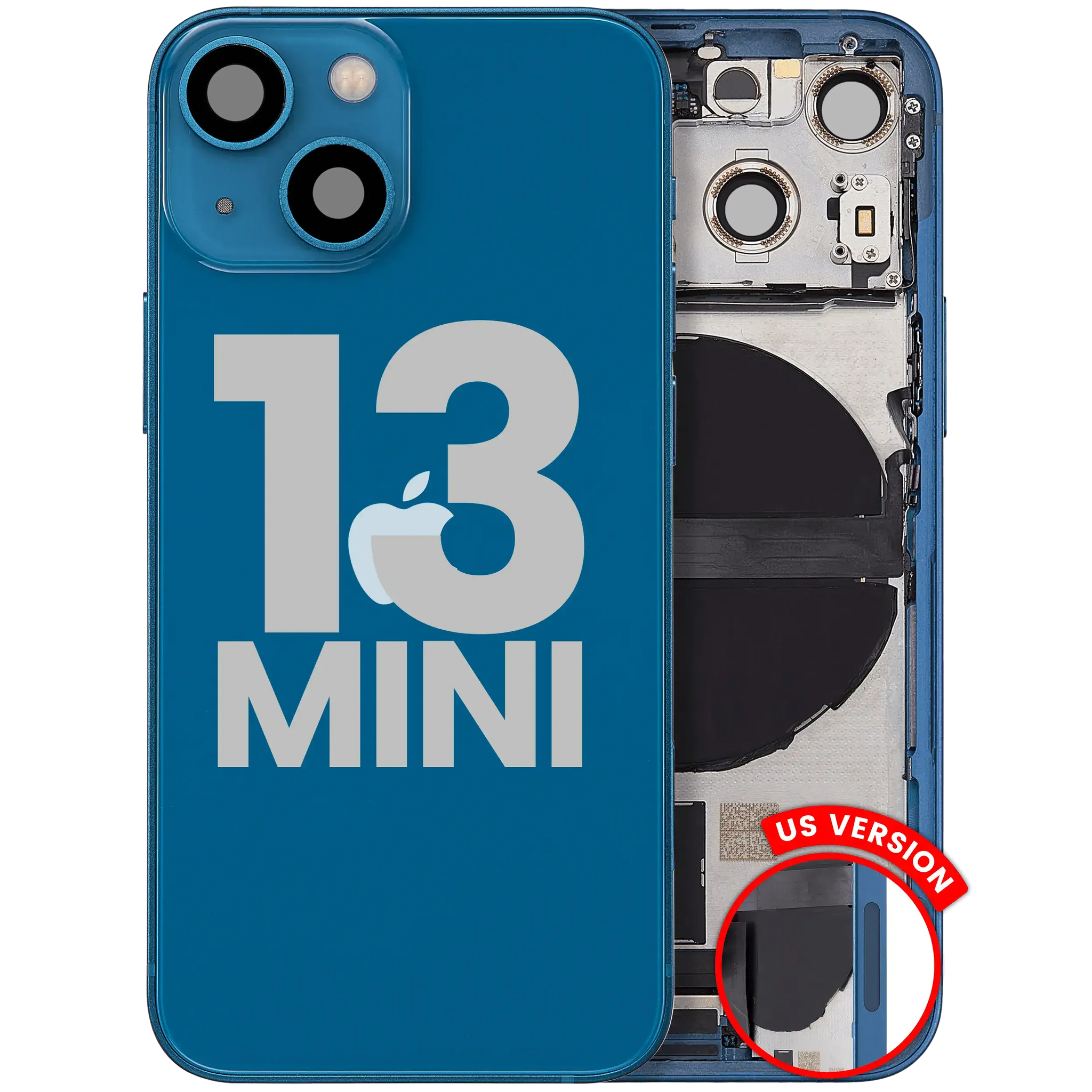 Back Housing W/ Charging Port Flex & Small Parts For iPhone 13 Mini (US Version) (Used OEM) (Pull) (Blue)