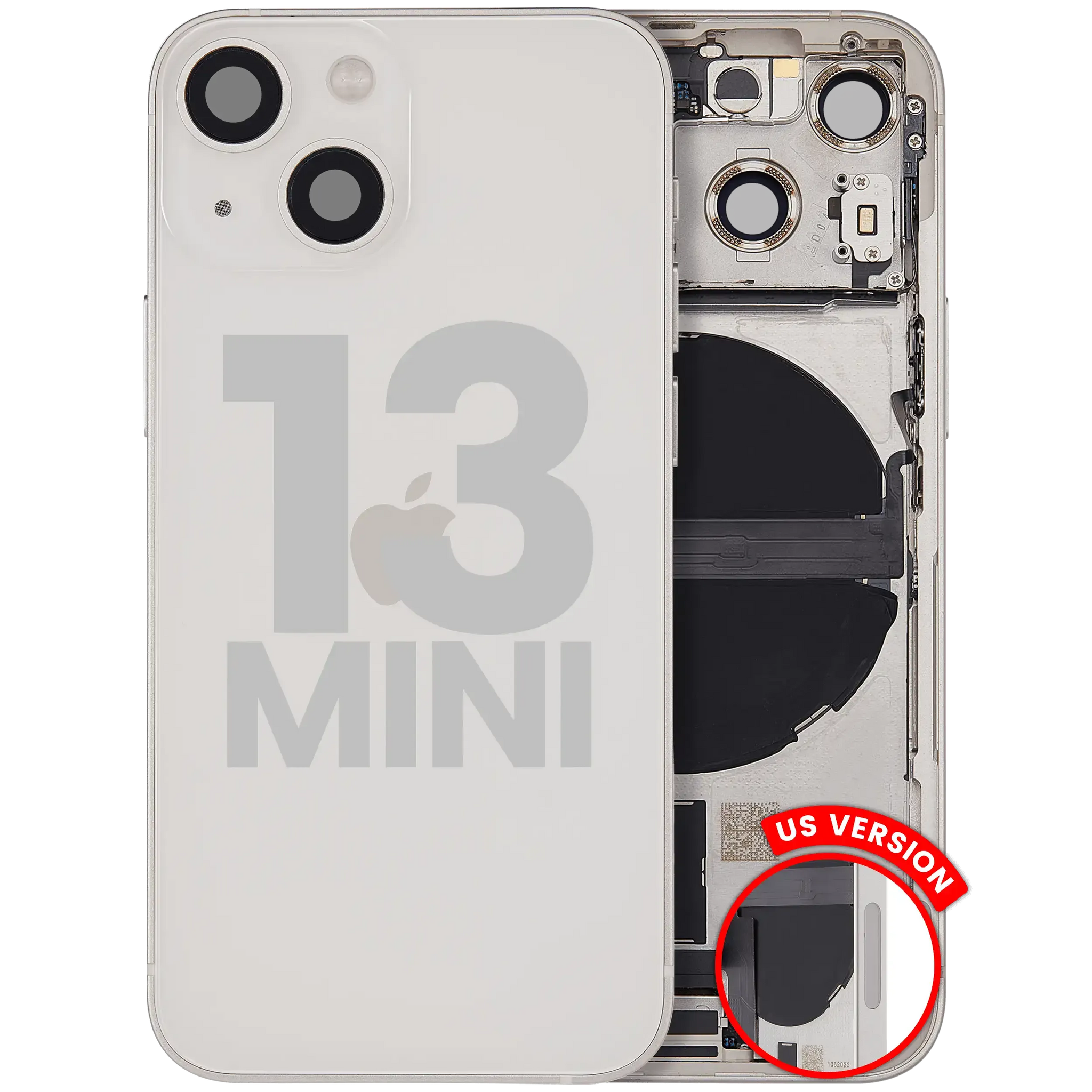 Back Housing W/ Charging Port Flex & Small Parts For iPhone 13 Mini (US Version) (Used OEM) (Pull) (Starlight)