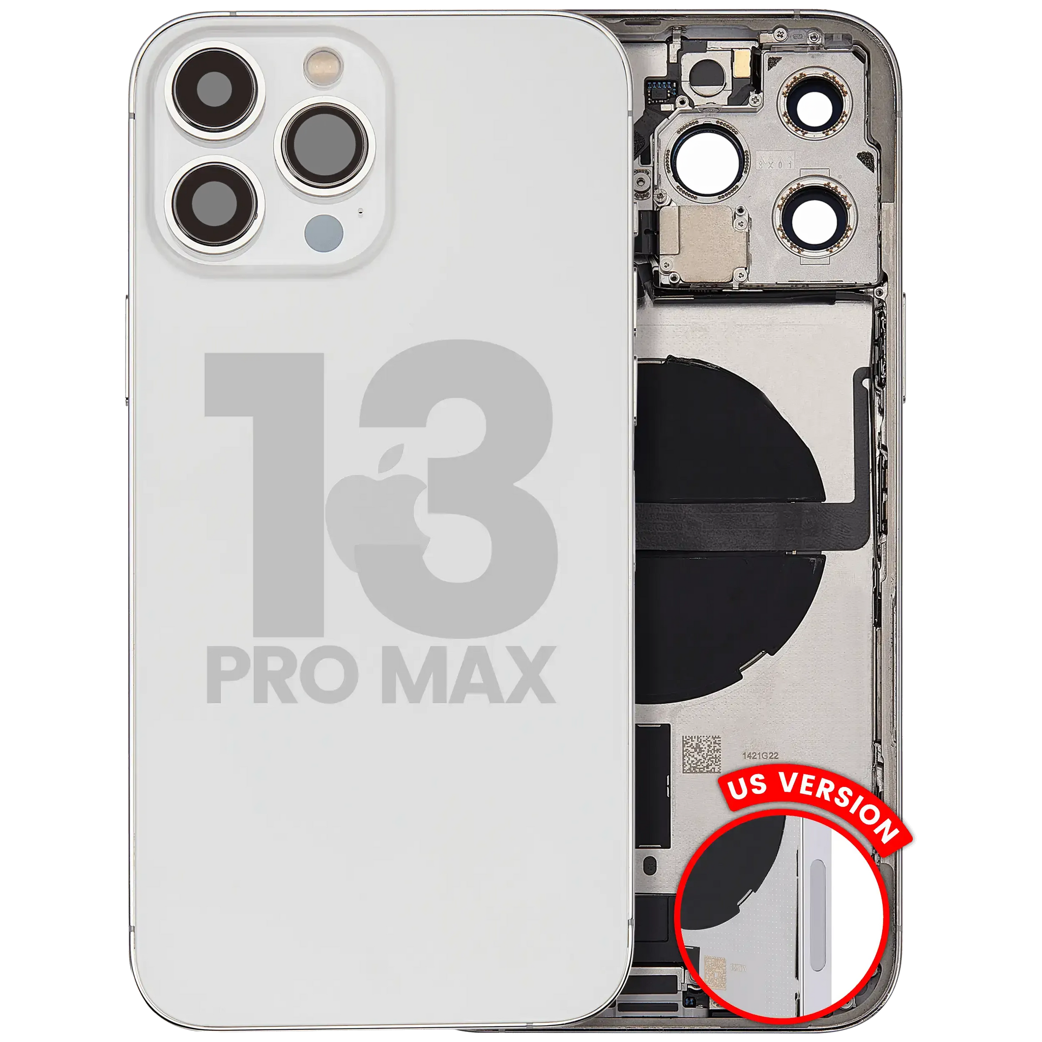 Back Housing W/ Charging Port Flex & Small Parts For iPhone 13 Pro Max (US Version) (Used OEM) (Pull) (Silver)