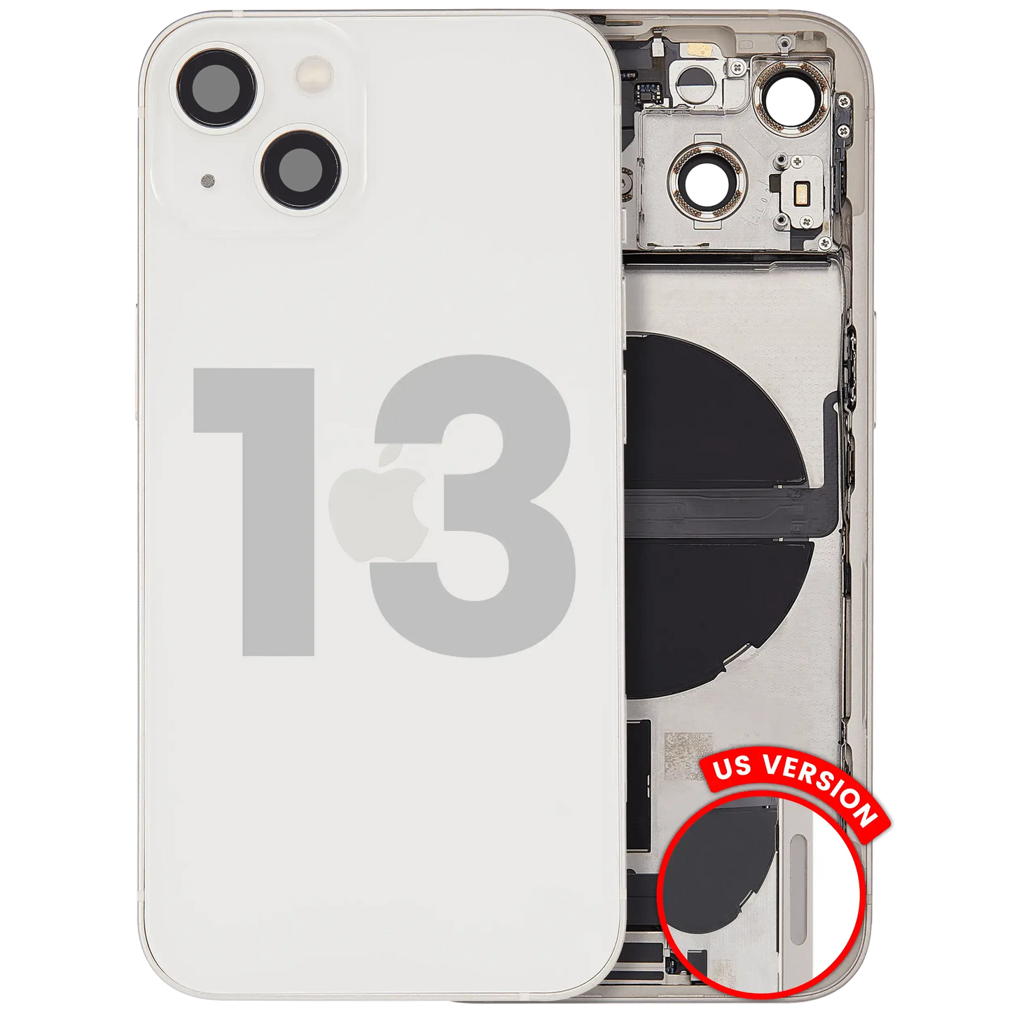 Back Housing W/ Charging Port Flex & Small Parts For iPhone 13 (US Version) (Used OEM) (Pull) (Starlight)
