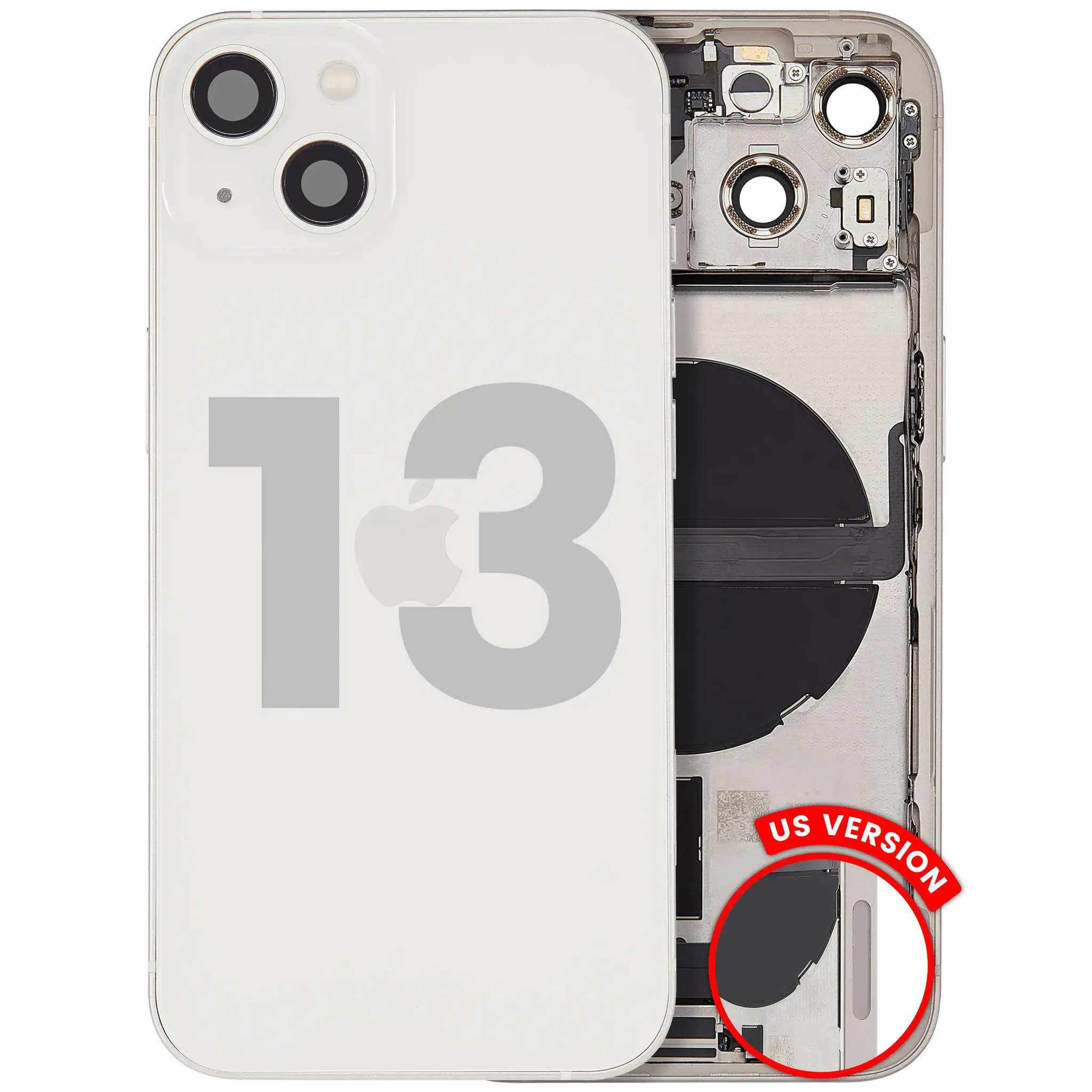 Back Housing W/ Charging Port Flex & Small Parts For iPhone 13 (US Version) (Used OEM) (Pull) (Starlight)