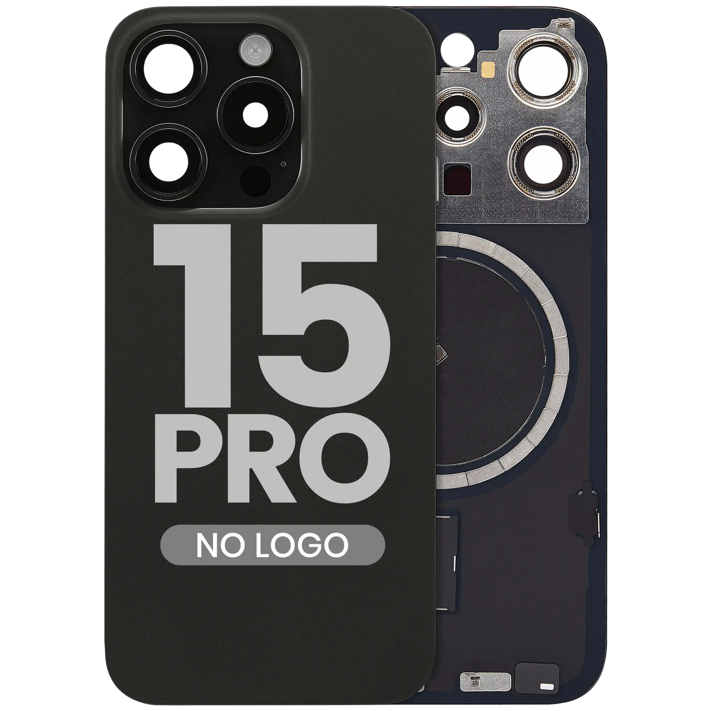 Back Glass w/ MagSafe Magnet For iPhone 15 Pro (Aftermarket) (Black Titanium) (No Logo)