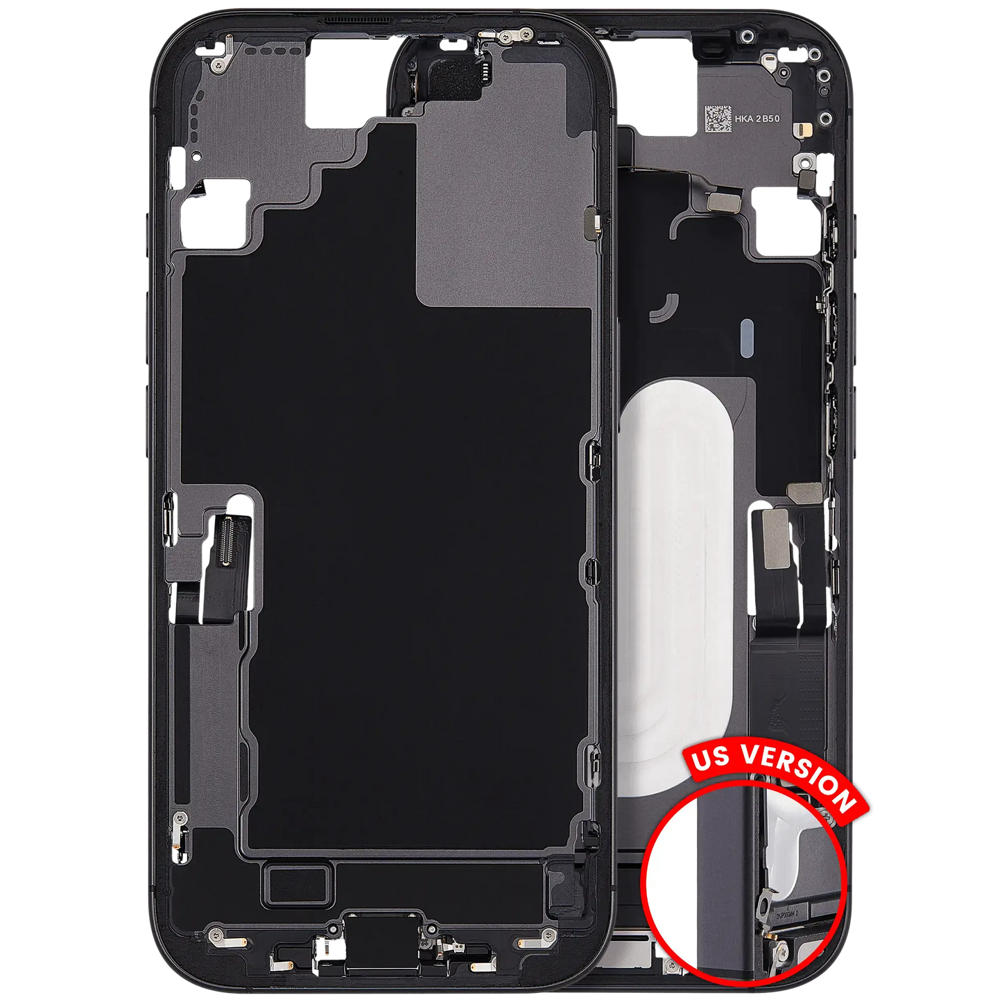 Mid-Frame Housing W/ Charging Port Flex & Small Parts For iPhone 17 (US Version) (Pull) (Black)