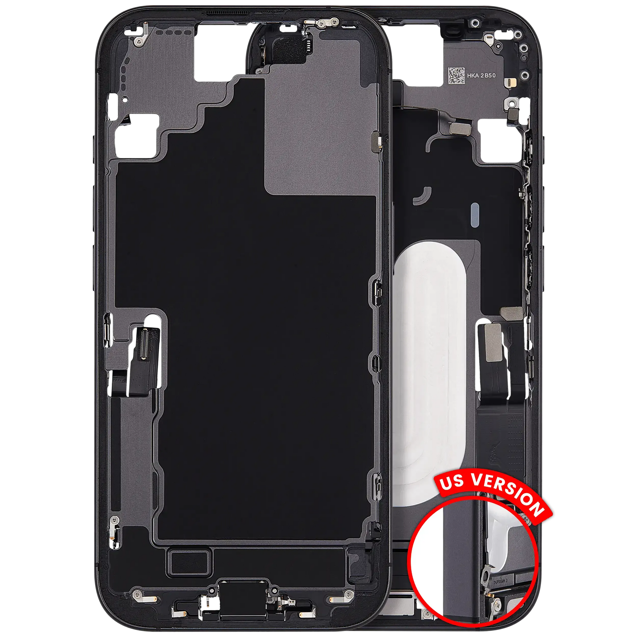 Mid-Frame Housing W/ Charging Port Flex & Small Parts For iPhone 17 (US Version) (Pull) (Black)