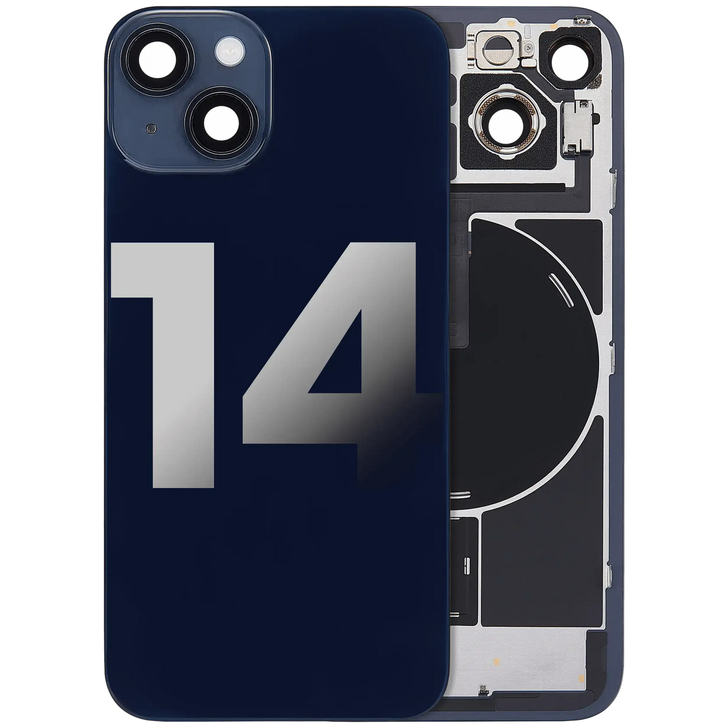 Back Glass w/ MagSafe Magnet & NFC & Flashlight Flex For iPhone 14 (Pull) (Midnight)