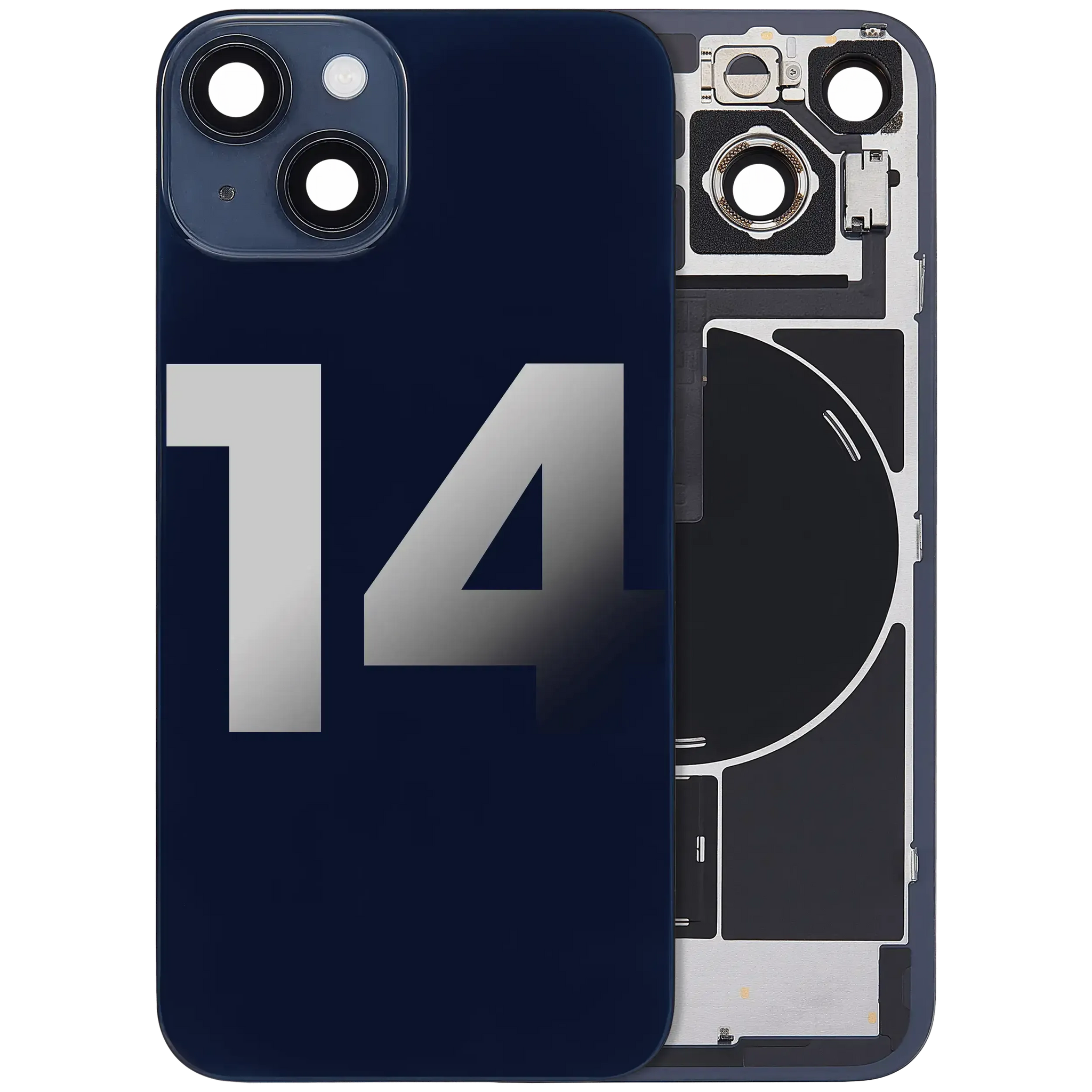 Back Glass w/ MagSafe Magnet & NFC & Flashlight Flex For iPhone 14 (Pull) (Midnight)