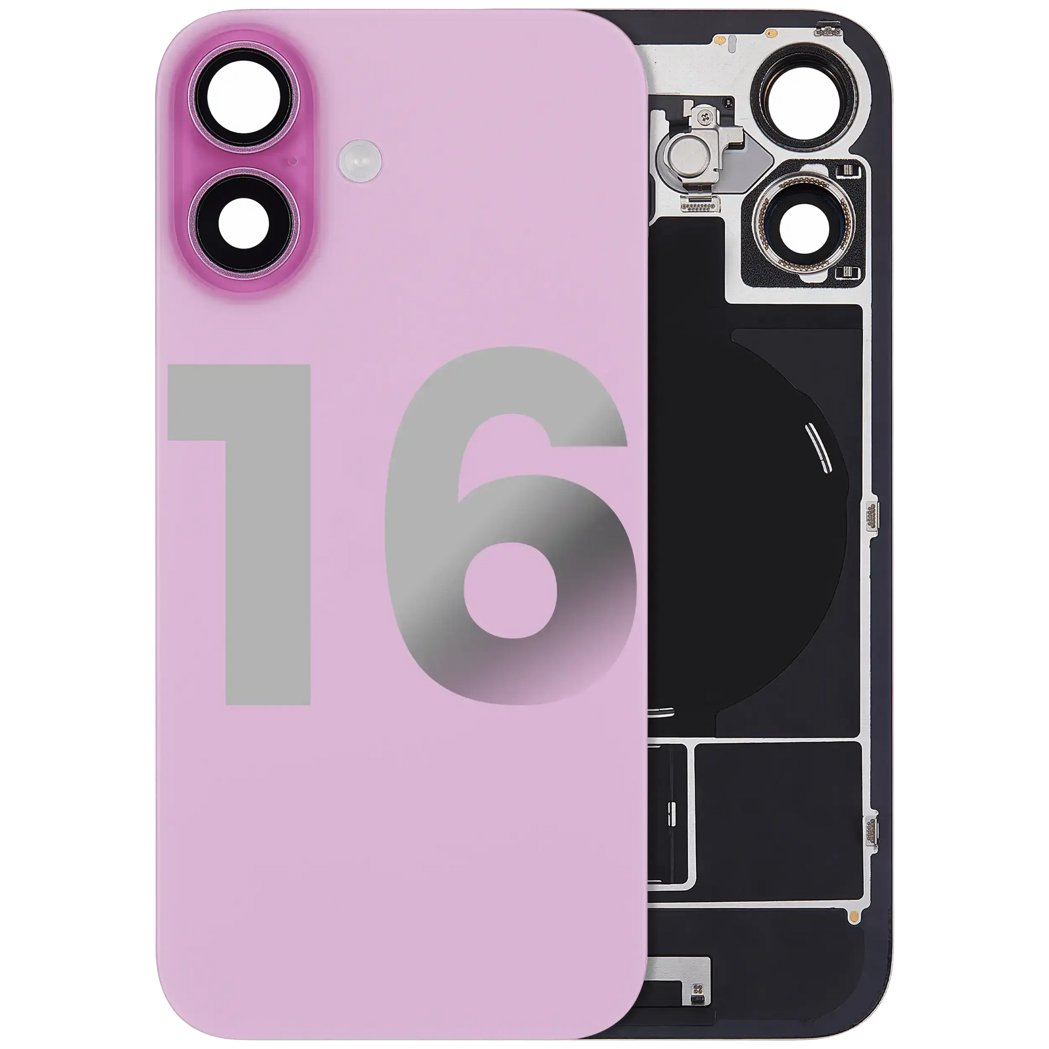 Back Glass w/ MagSafe Magnet & NFC & Flashlight Flex For iPhone 16 (Pull) (Pink)
