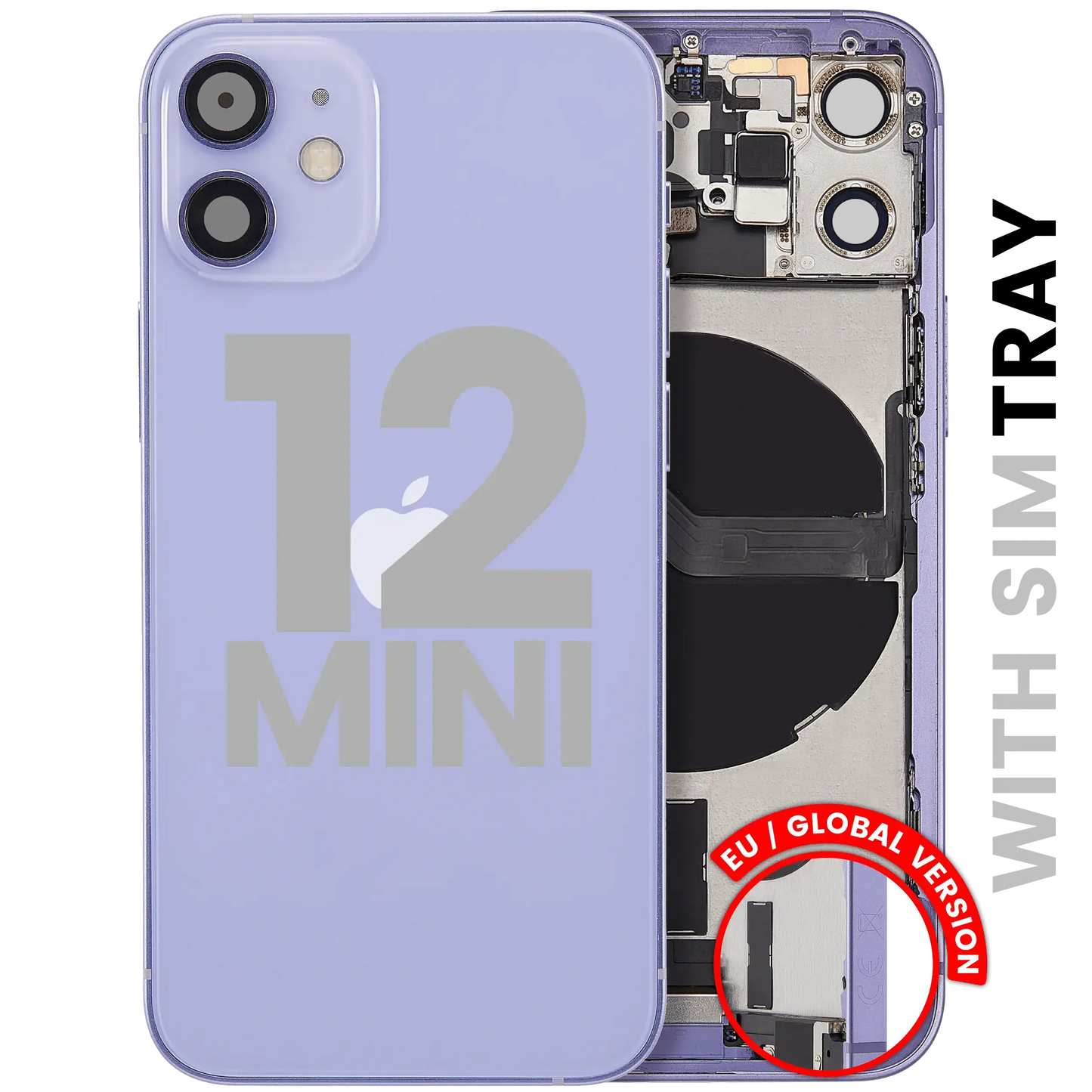 Back Housing W/ Charging Port Flex & Small Parts For iPhone 12 Mini (EU / Global Version) (Pull) (Purple)