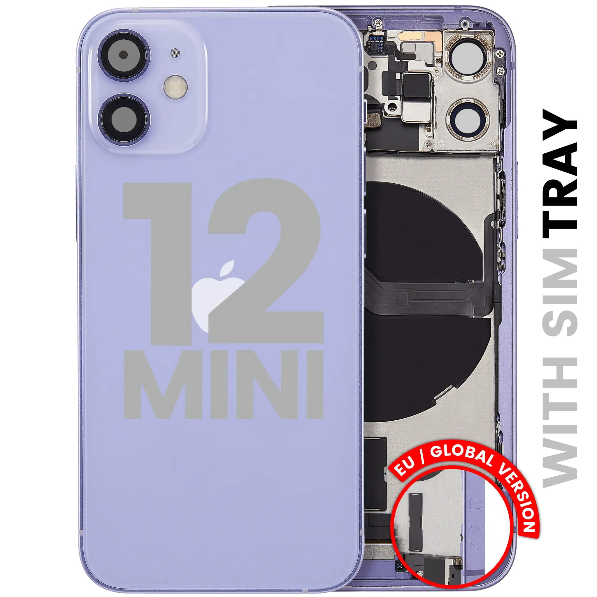 Back Housing W/ Charging Port Flex & Small Parts For iPhone 12 Mini (EU / Global Version) (Pull) (Purple)