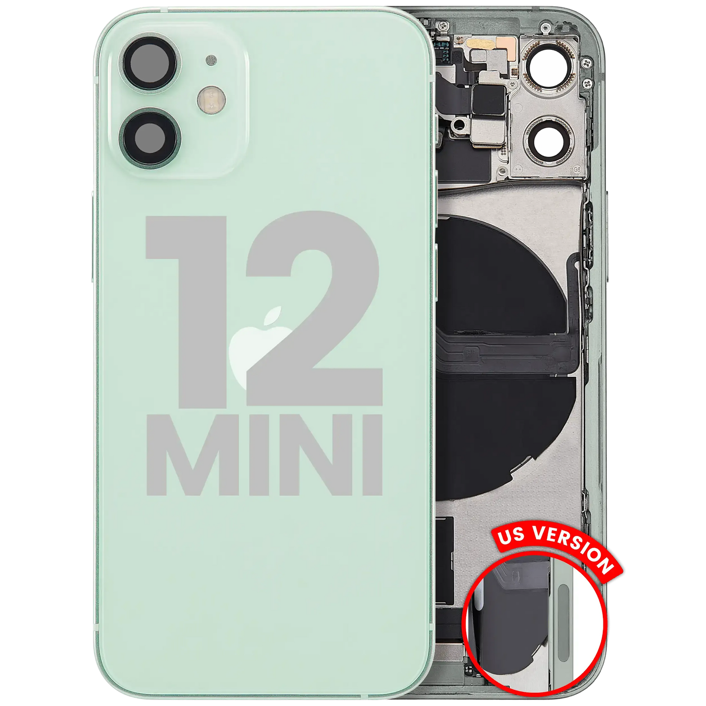 Back Housing W/ Charging Port Flex & Small Parts For iPhone 12 Mini (US Version) (Pull) (Green)