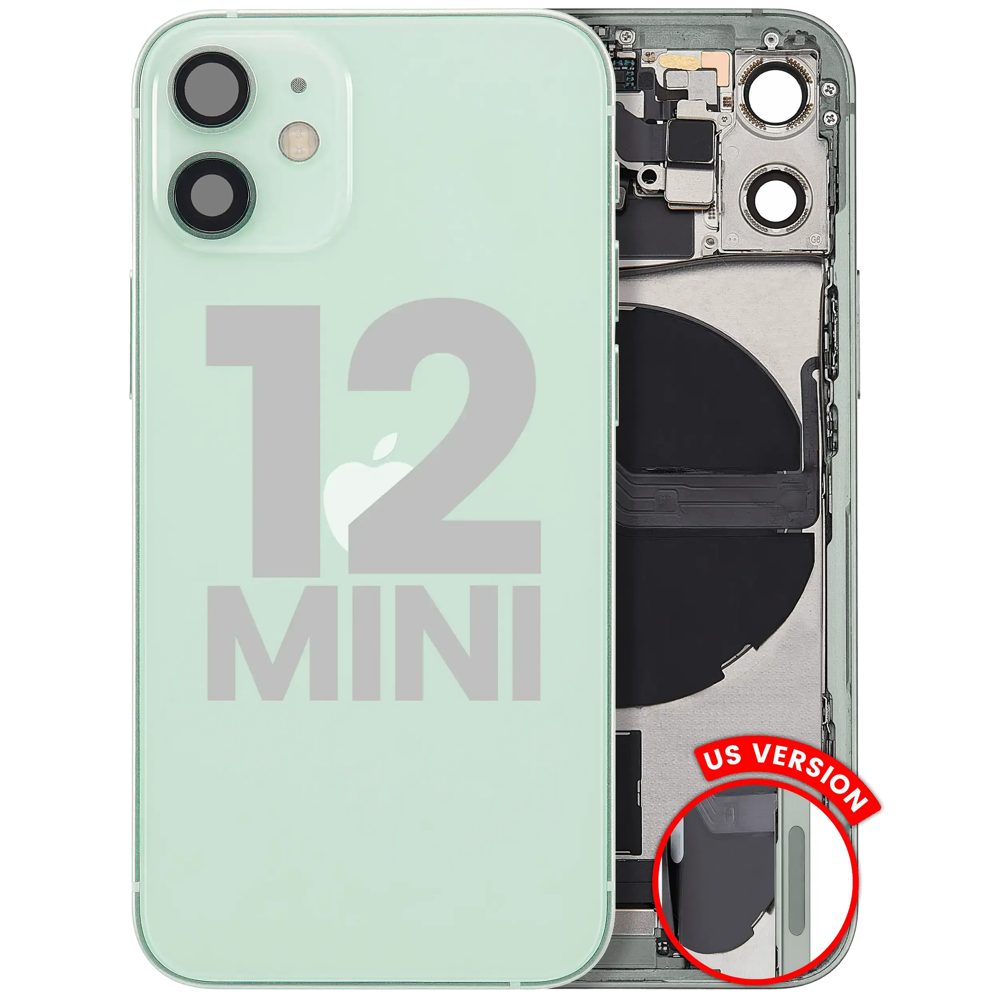 Back Housing W/ Charging Port Flex & Small Parts For iPhone 12 Mini (US Version) (Pull) (Green)