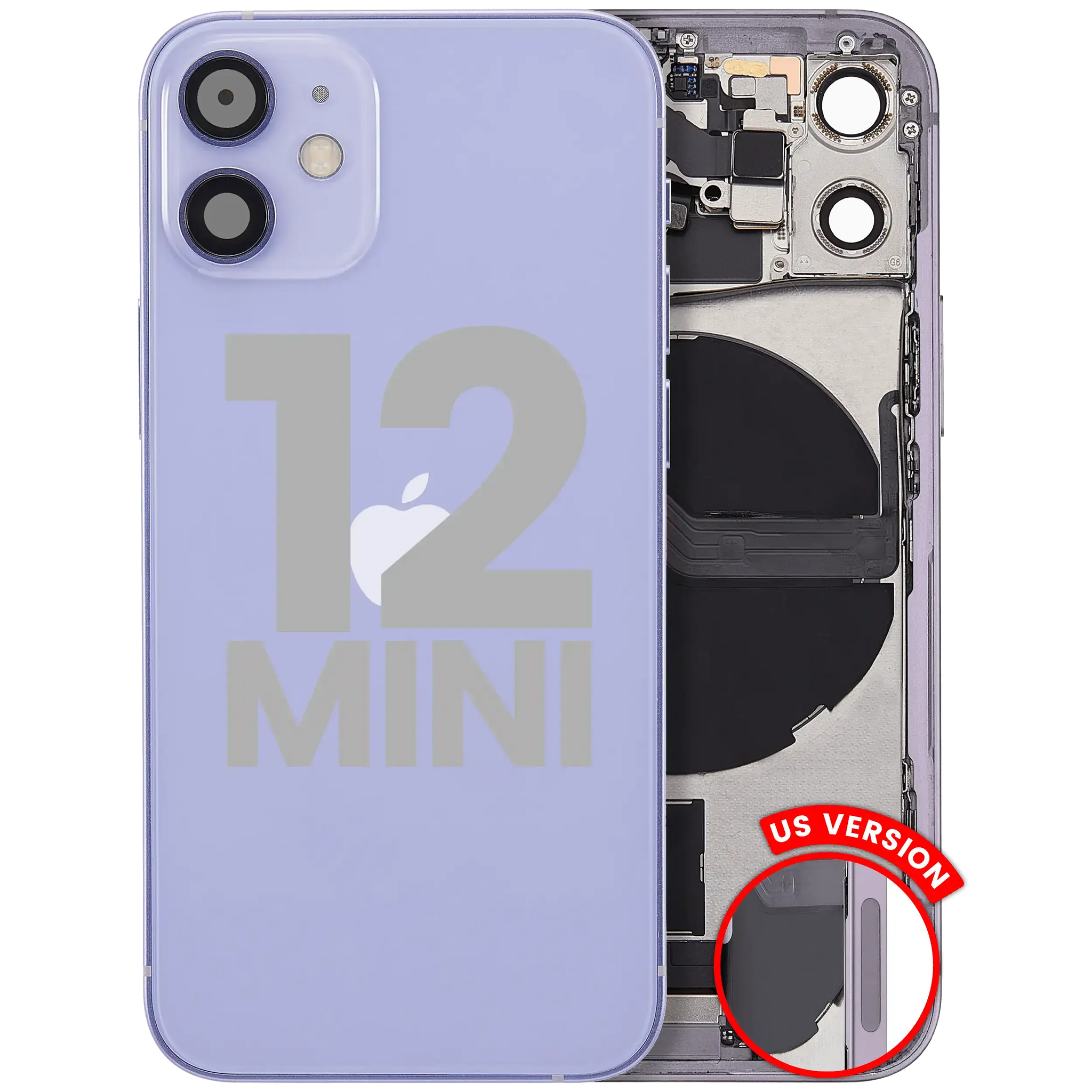 Back Housing W/ Charging Port Flex & Small Parts For iPhone 12 Mini (US Version) (Pull) (Purple)