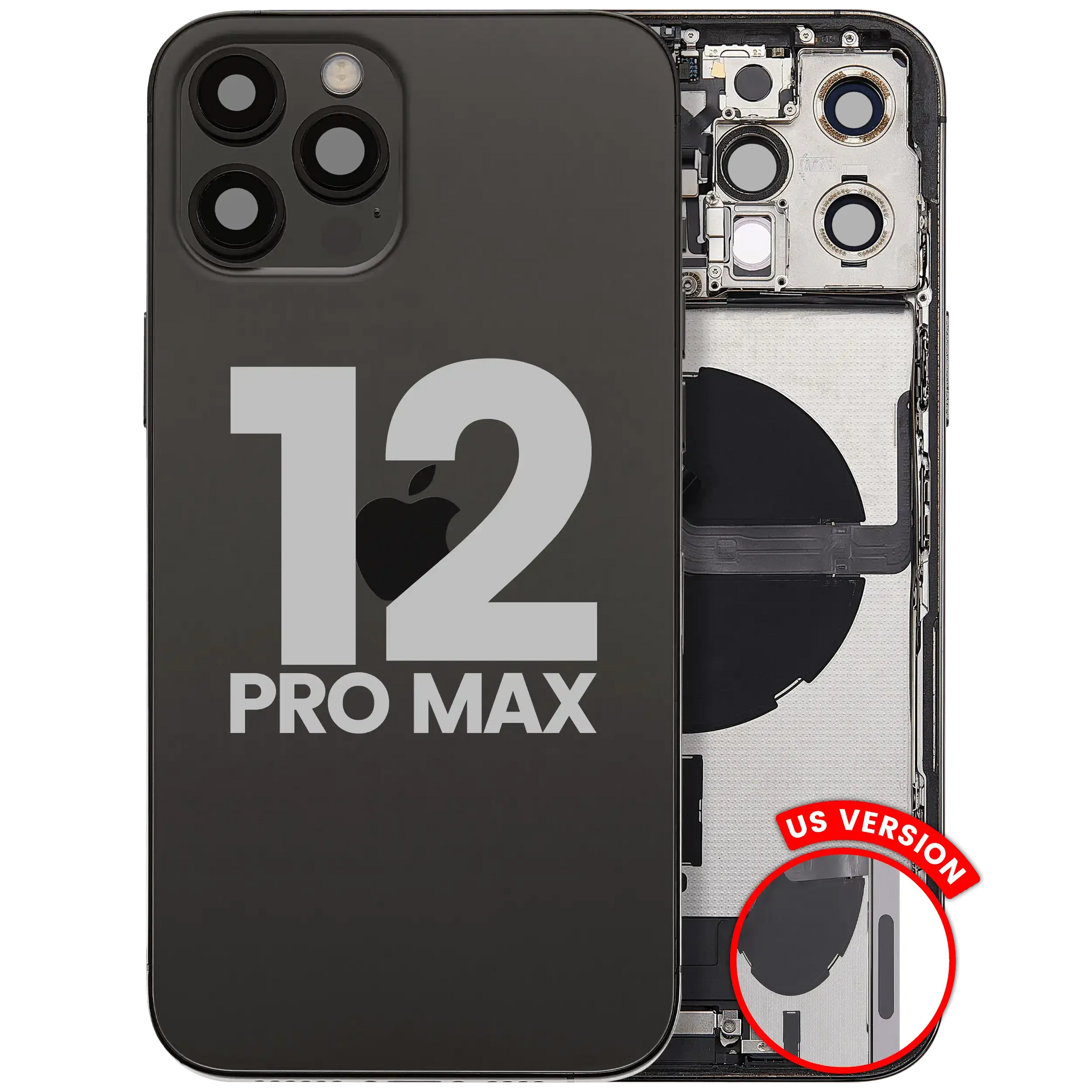 Back Housing W/ Charging Port Flex & Small Parts For iPhone 12 Pro Max (US Version) (Used OEM) (Pull) (Graphite)