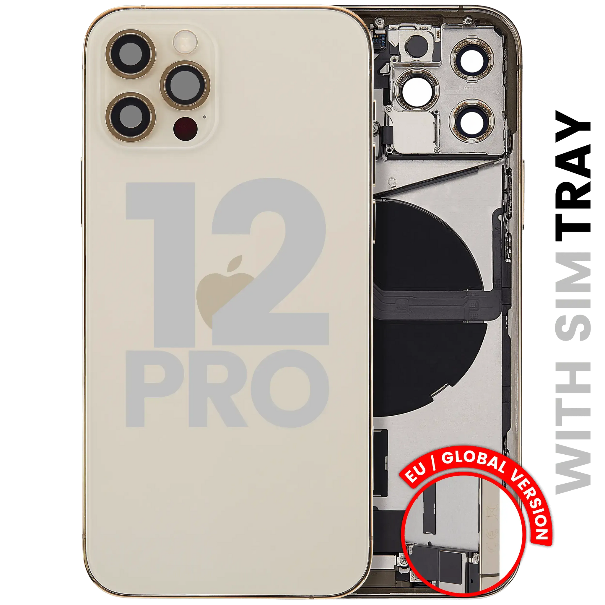 Back Housing W/ Charging Port Flex & Small Parts For iPhone 12 Pro (EU / Global Version) (Used OEM) (Pull) (Gold)