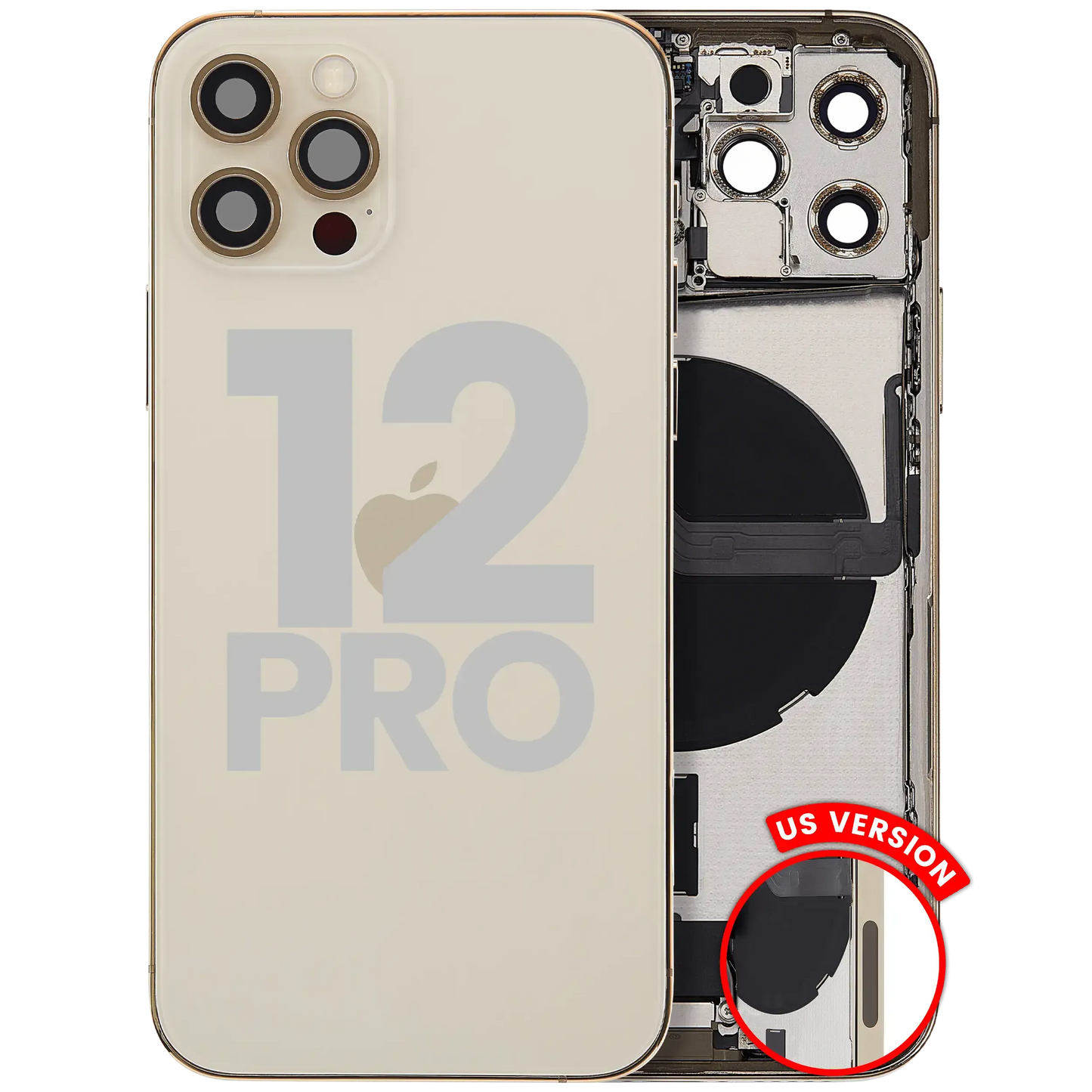 Back Housing W/ Charging Port Flex & Small Parts For iPhone 12 Pro (US Version) (Pull) (Gold)