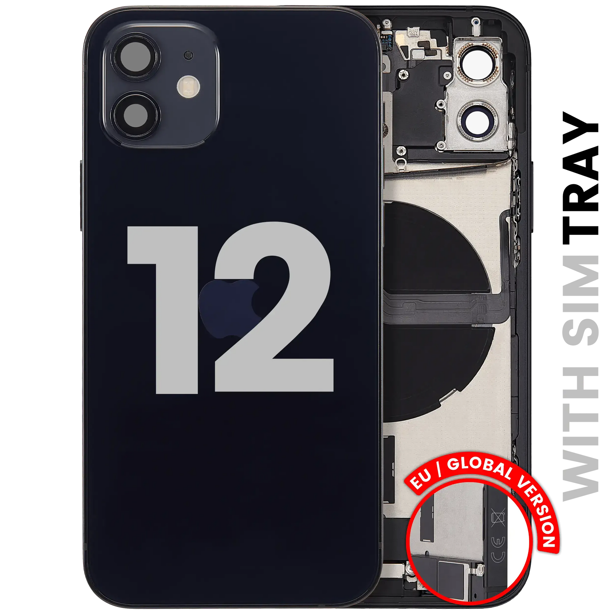 Back Housing W/ Charging Port Flex & Small Parts For iPhone 12 (EU / Global Version) (Used OEM) (Pull) (Black)