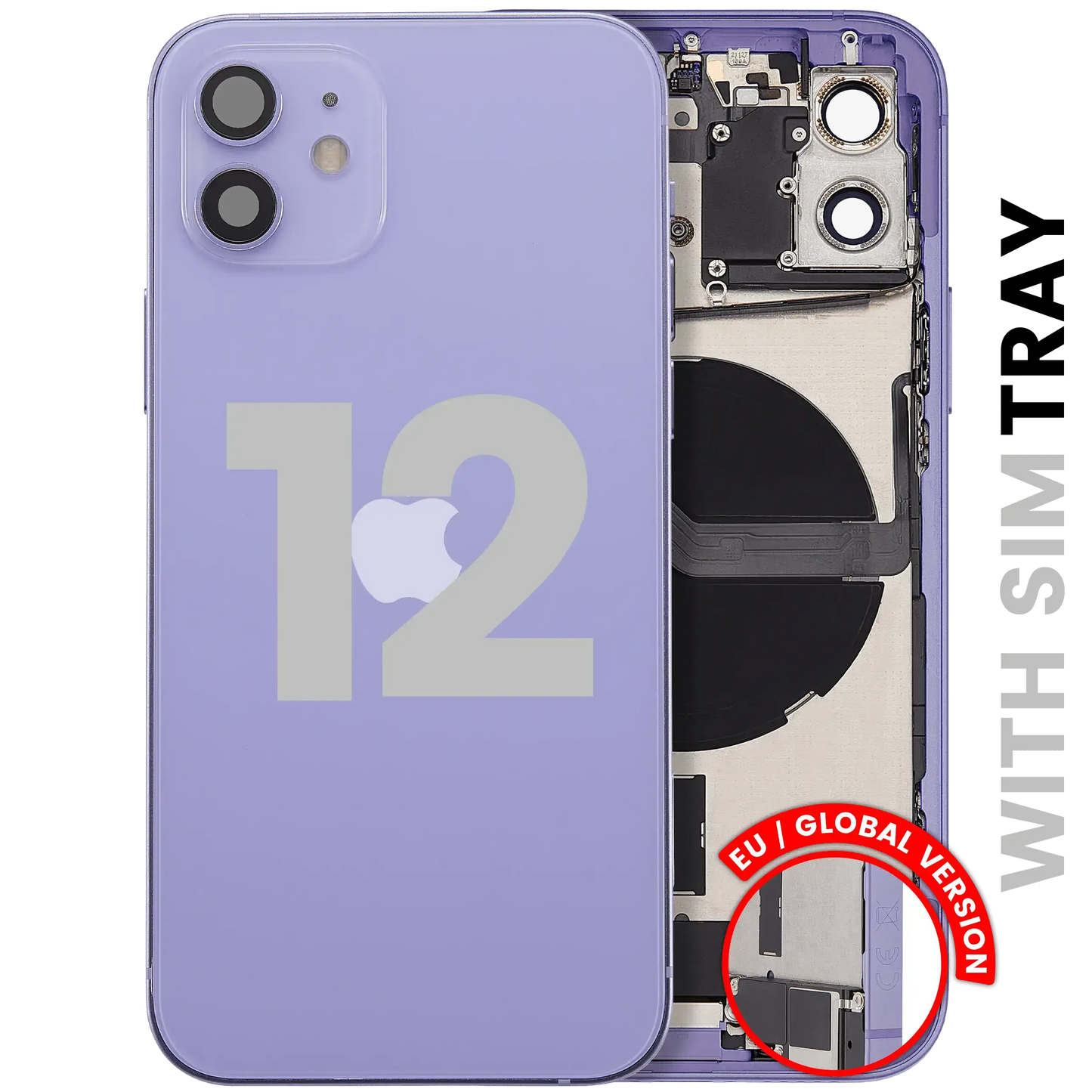 Back Housing W/ Charging Port Flex & Small Parts For iPhone 12 (EU / Global Version) (Used OEM) (Pull) (Purple)