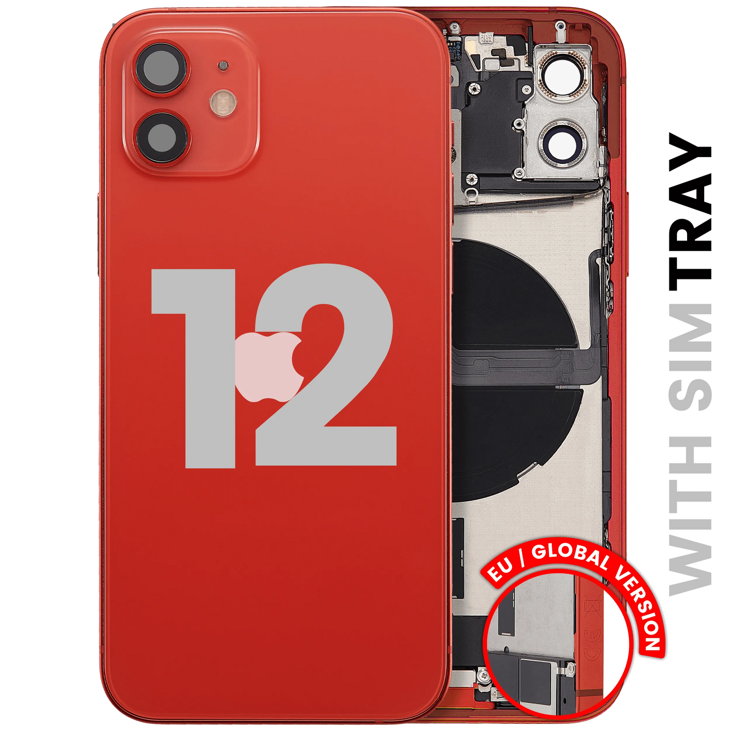 Back Housing W/ Charging Port Flex & Small Parts For iPhone 12 (EU / Global Version) (Used OEM) (Pull) (Red)