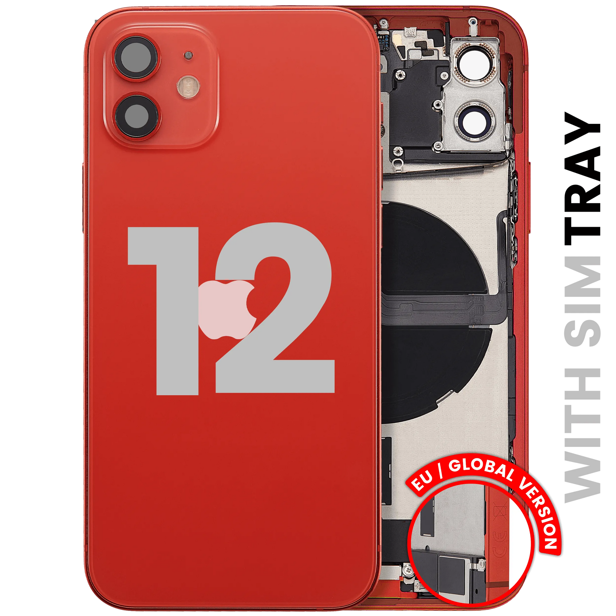 Back Housing W/ Charging Port Flex & Small Parts For iPhone 12 (EU / Global Version) (Used OEM) (Pull) (Red)