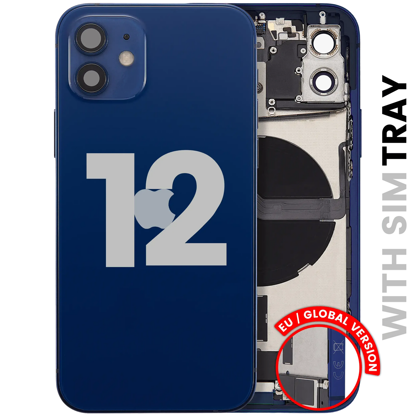 Back Housing W/ Charging Port Flex & Small Parts For iPhone 12 (EU / Global Version) (Used OEM) (Pull) (Blue)