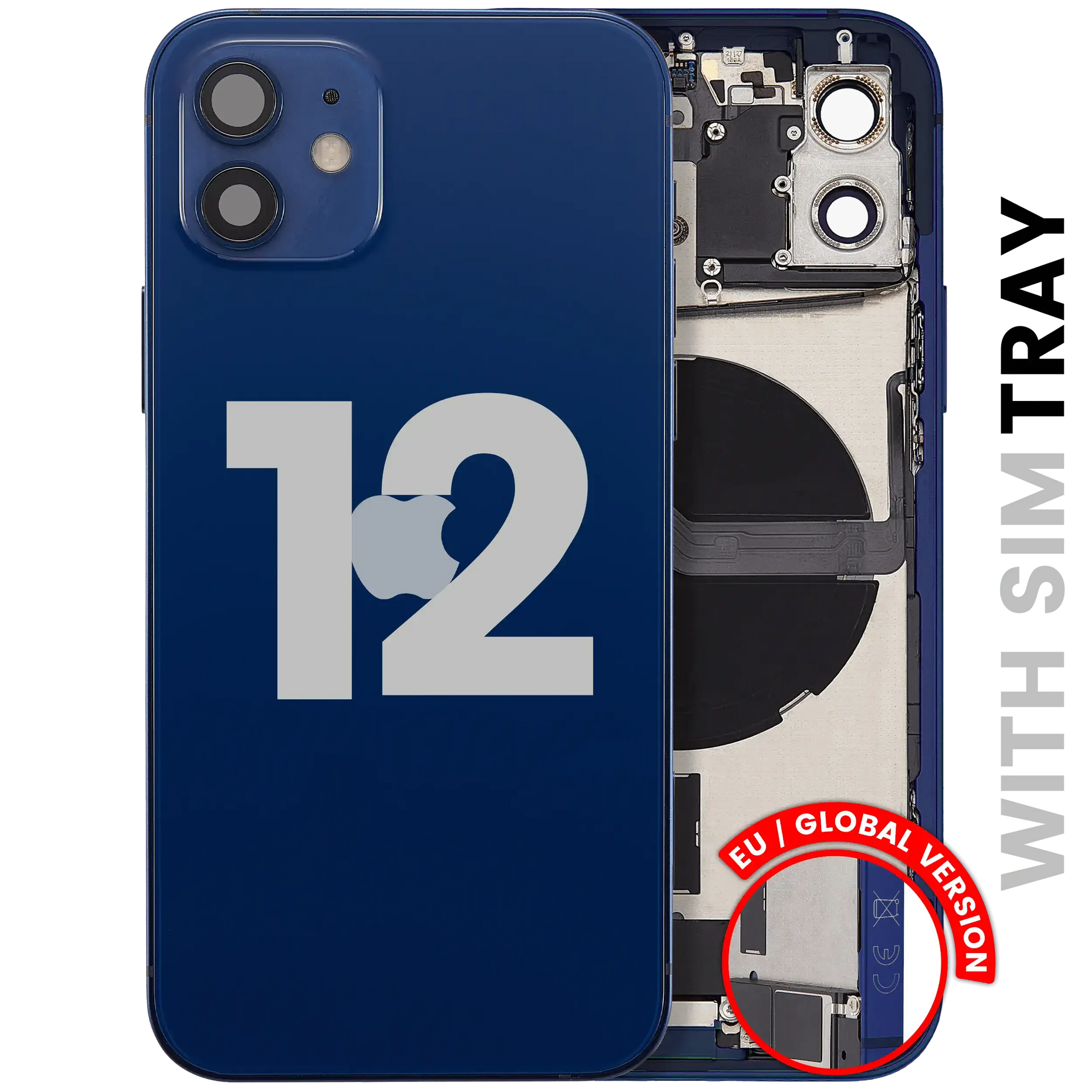 Back Housing W/ Charging Port Flex & Small Parts For iPhone 12 (EU / Global Version) (Used OEM) (Pull) (Blue)