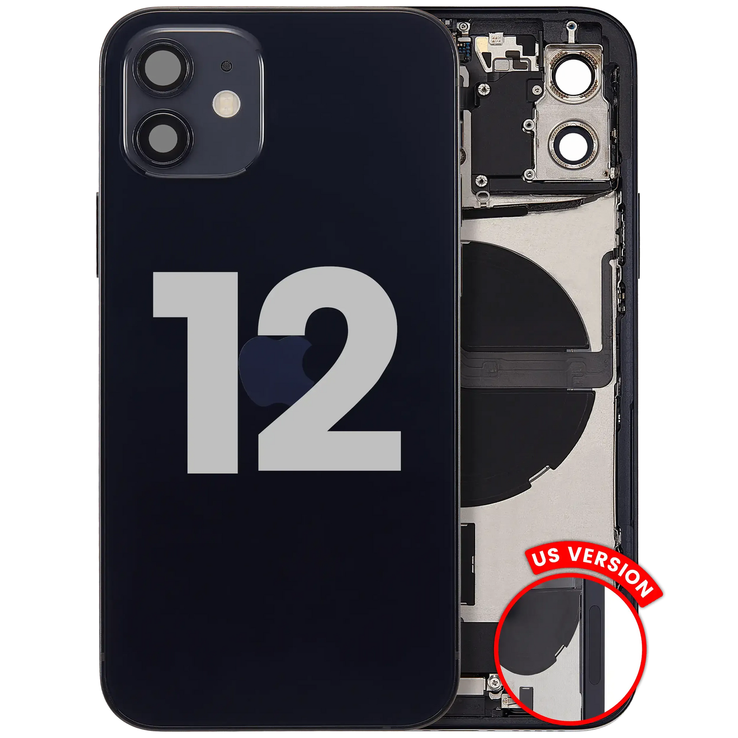 Back Housing W/ Charging Port Flex & Small Parts For iPhone 12 (US Version) (Used OEM) (Pull) (Black)
