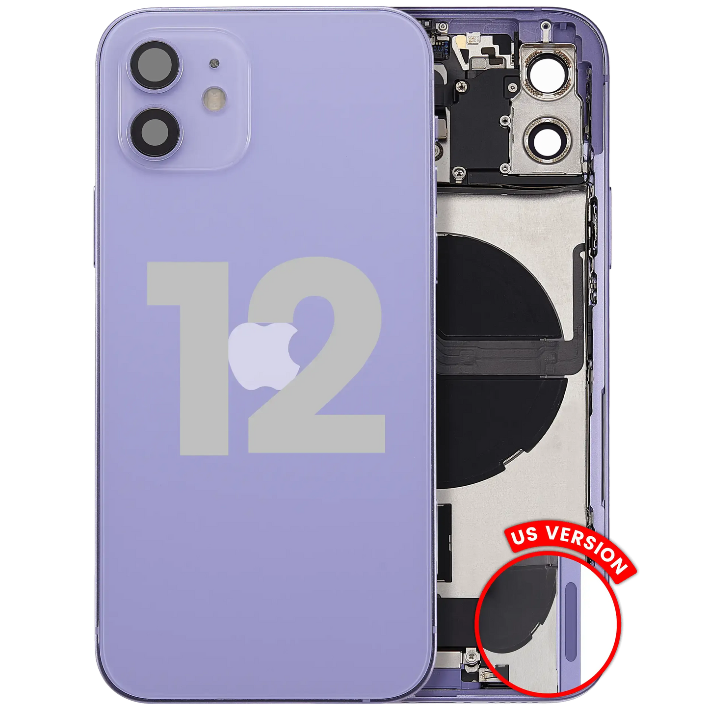 Back Housing W/ Charging Port Flex & Small Parts For iPhone 12 (US Version) (Used OEM) (Pull) (Purple)