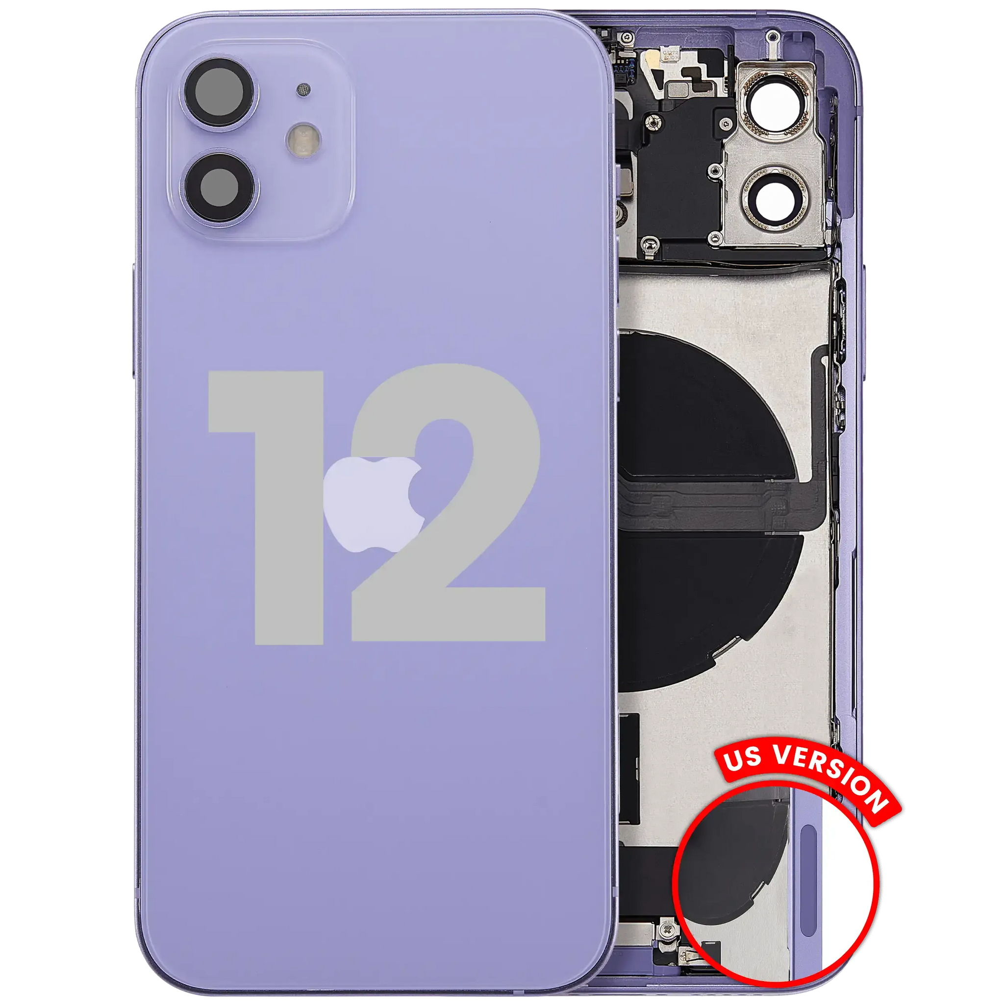 Back Housing W/ Charging Port Flex & Small Parts For iPhone 12 (US Version) (Used OEM) (Pull) (Purple)