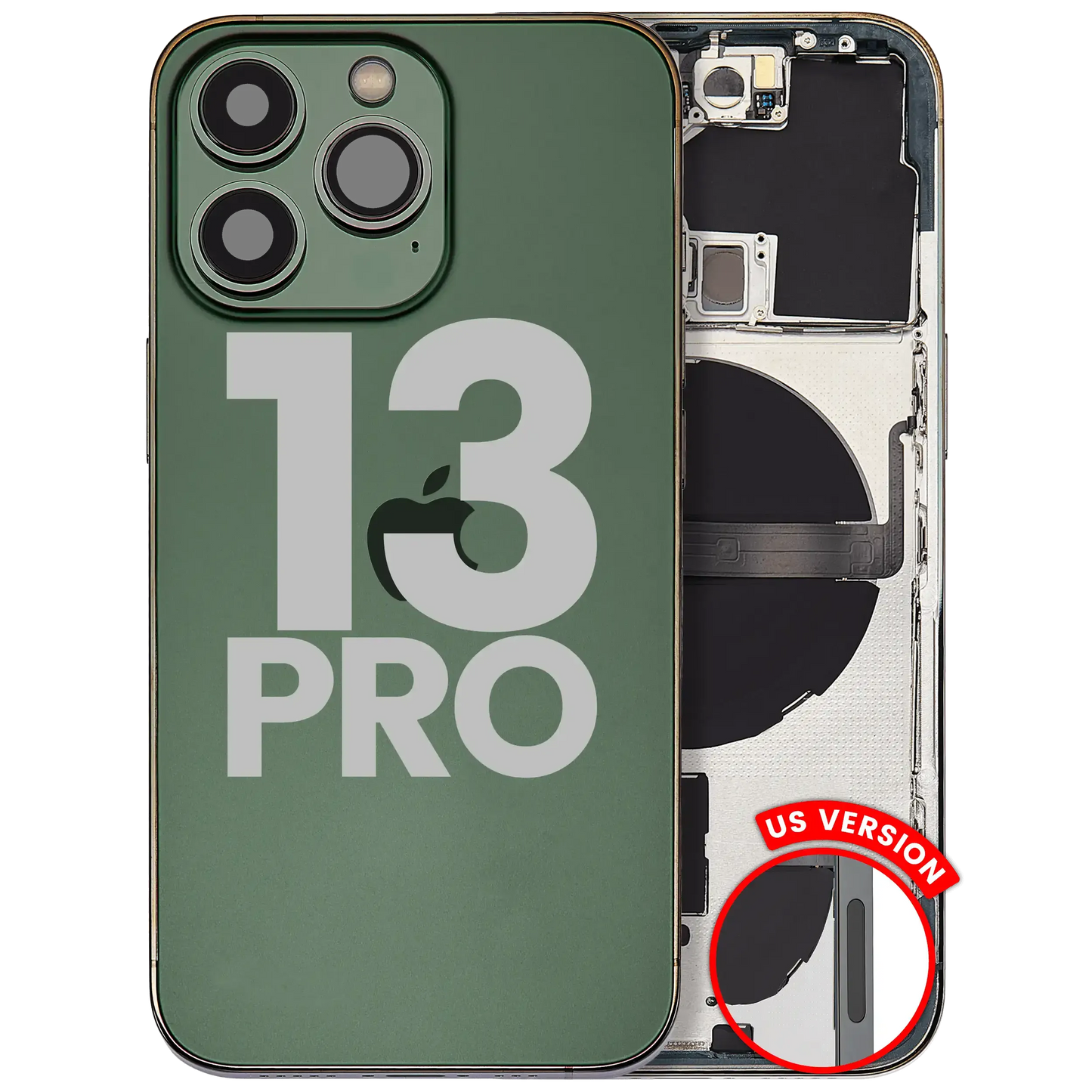 Back Housing W/ Charging Port Flex & Small Parts For iPhone 13 Pro (US Version) (Used OEM) (Pull) (Alpine Green)