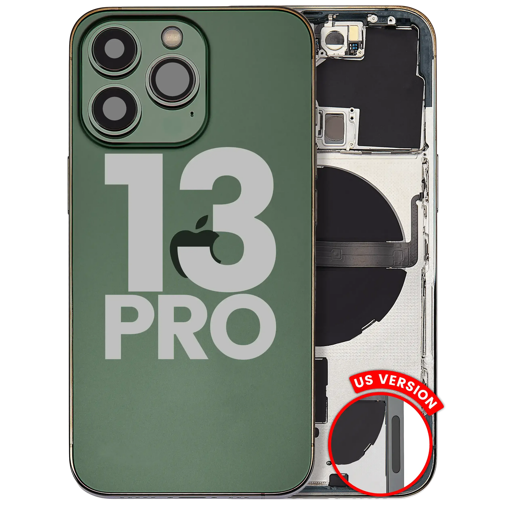 Back Housing W/ Charging Port Flex & Small Parts For iPhone 13 Pro (US Version) (Used OEM) (Pull) (Alpine Green)