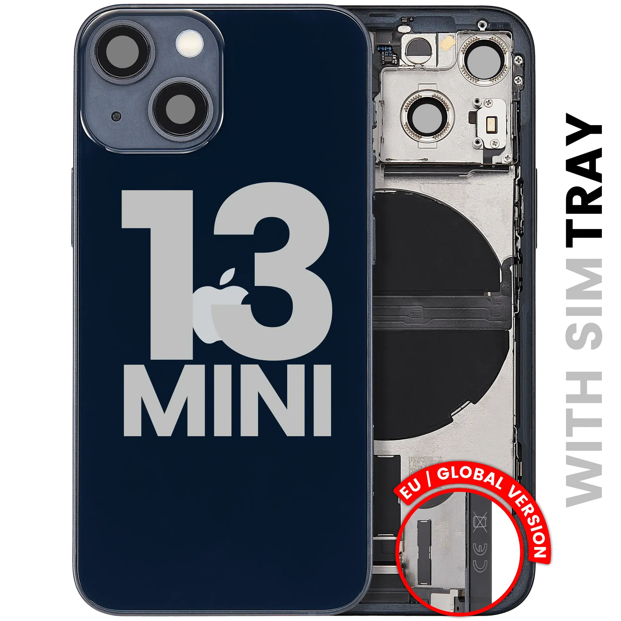 Back Housing W/ Charging Port Flex & Small Parts For iPhone 13 Mini (EU / Global Version) (Used OEM) (Pull) (Midnight)