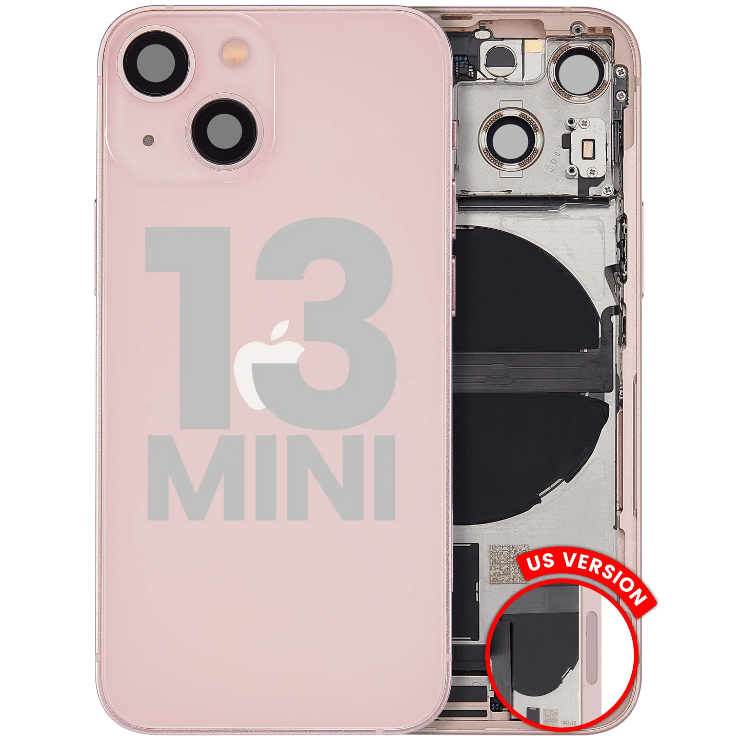 Back Housing W/ Charging Port Flex & Small Parts For iPhone 13 Mini (US Version) (Used OEM) (Pull) (Pink)