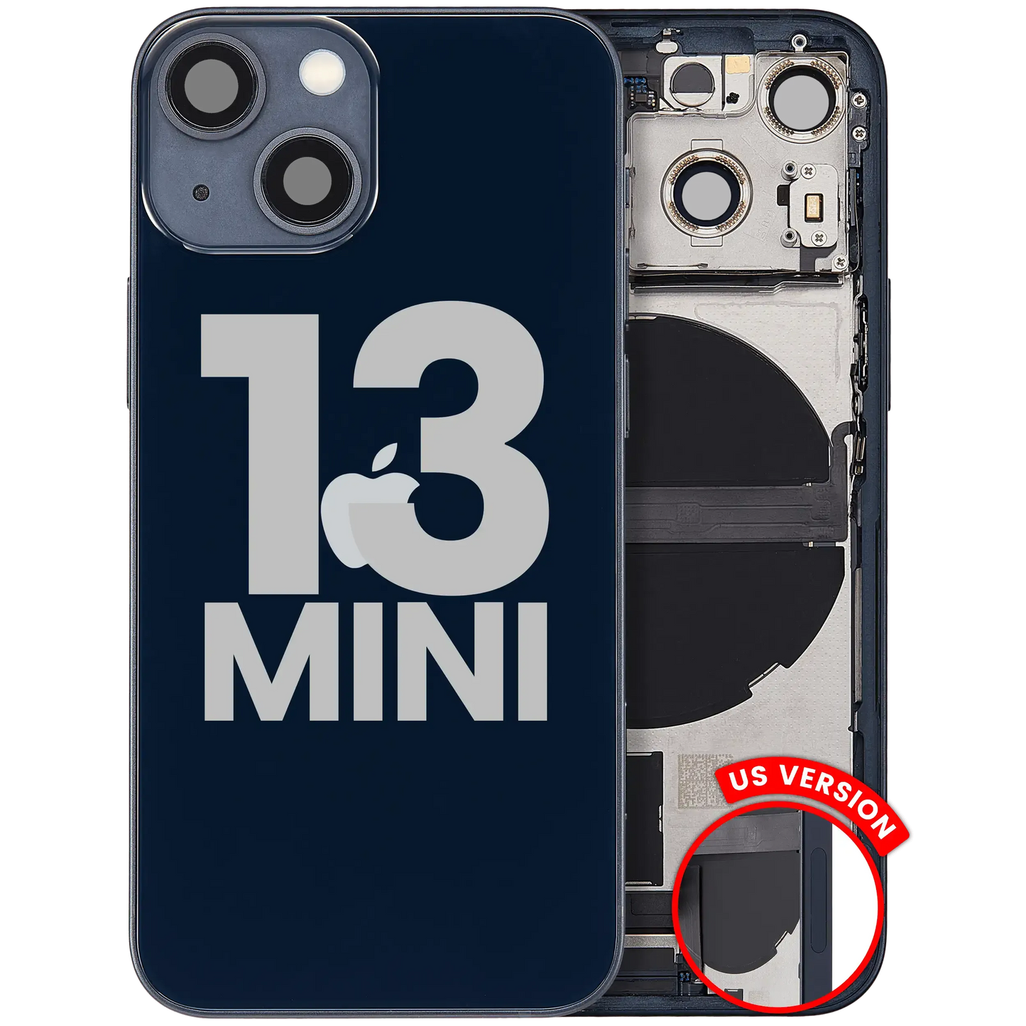 Back Housing W/ Charging Port Flex & Small Parts For iPhone 13 Mini (US Version) (Used OEM) (Pull) (Midnight)
