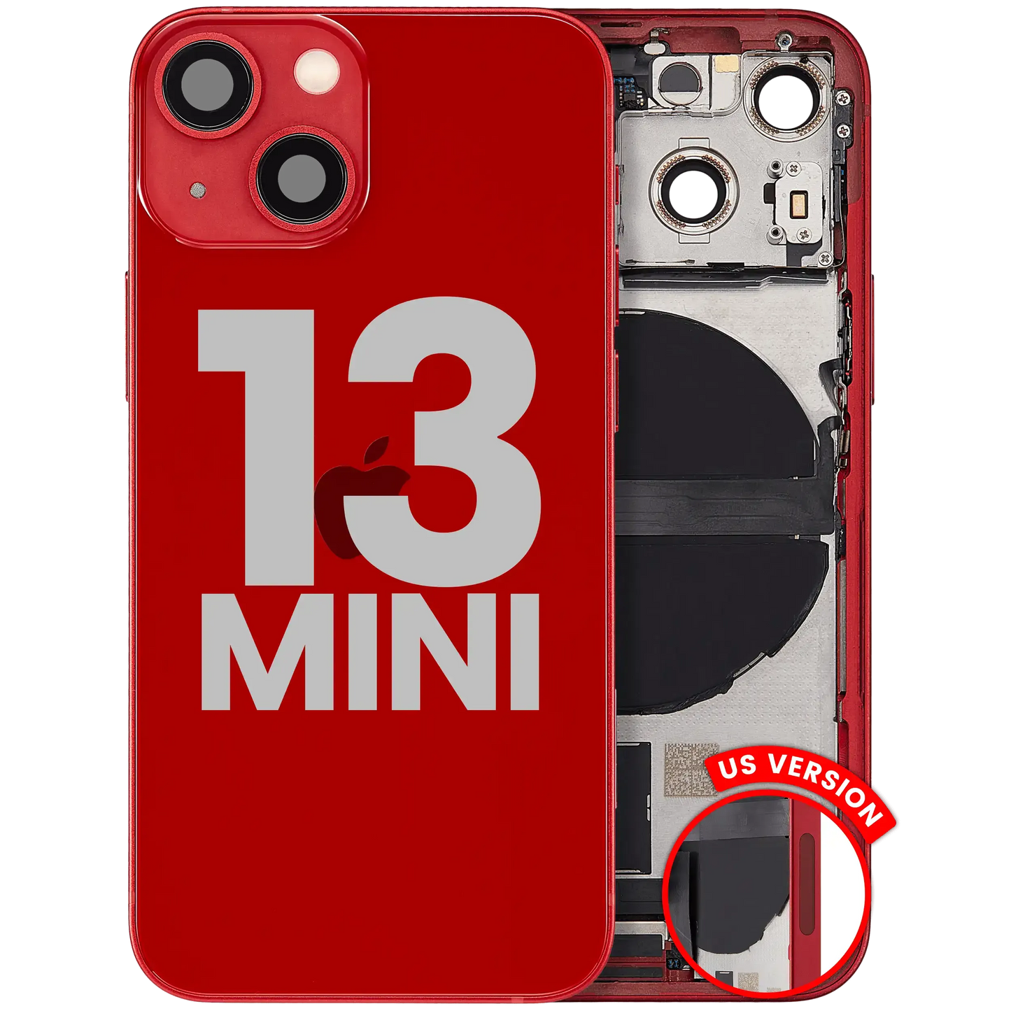 Back Housing W/ Charging Port Flex & Small Parts For iPhone 13 Mini (US Version) (Used OEM) (Pull) (Red)