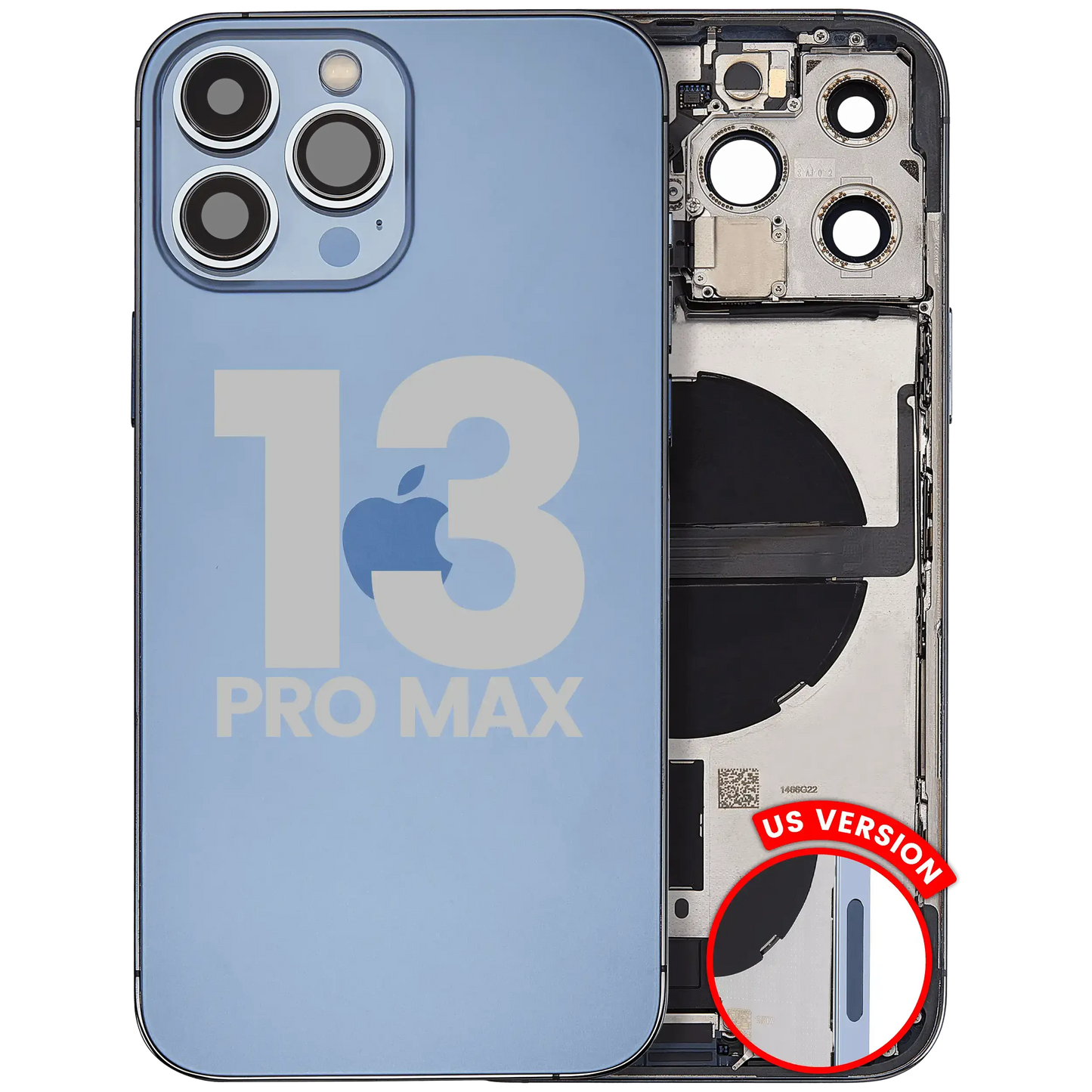 Back Housing W/ Charging Port Flex & Small Parts For iPhone 13 Pro Max (US Version) (Used OEM) (Pull) (Sierra Blue)