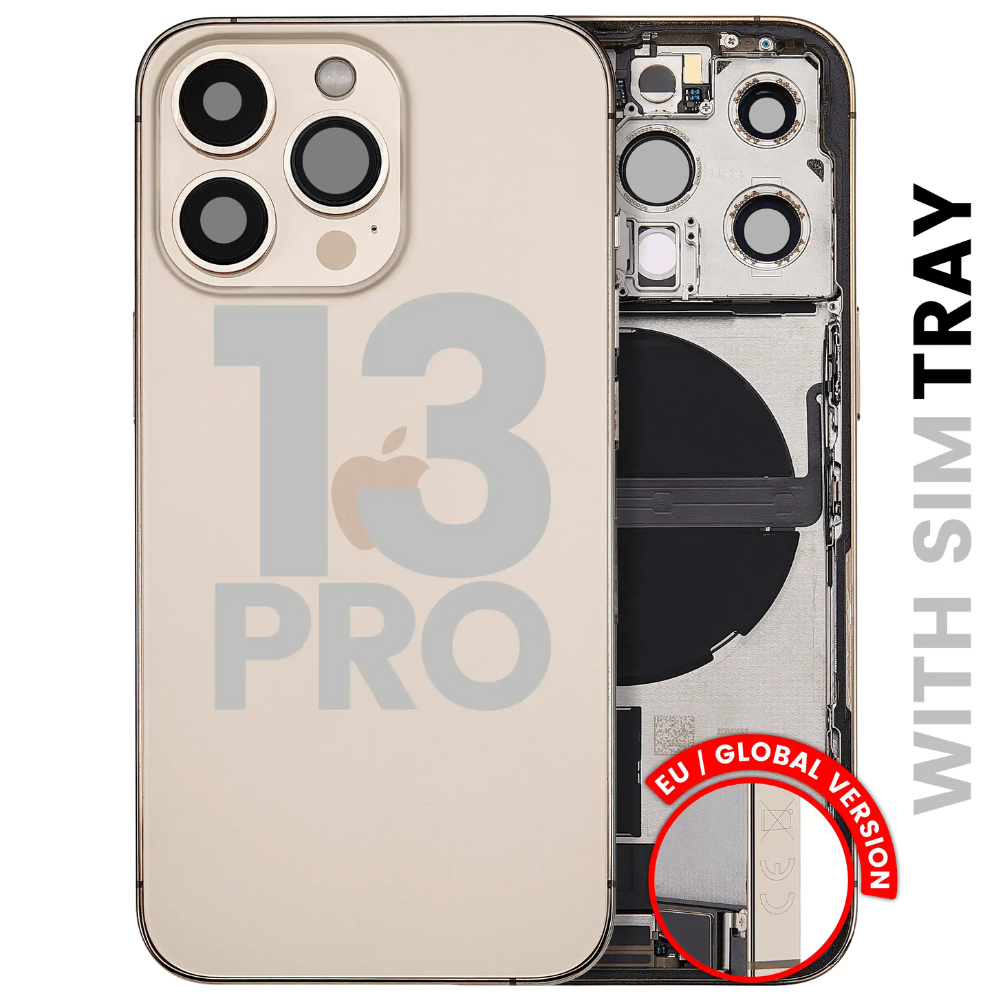 Back Housing W/ Charging Port Flex & Small Parts For iPhone 13 Pro (EU / Global Version) (Used OEM) (Pull) (Gold)