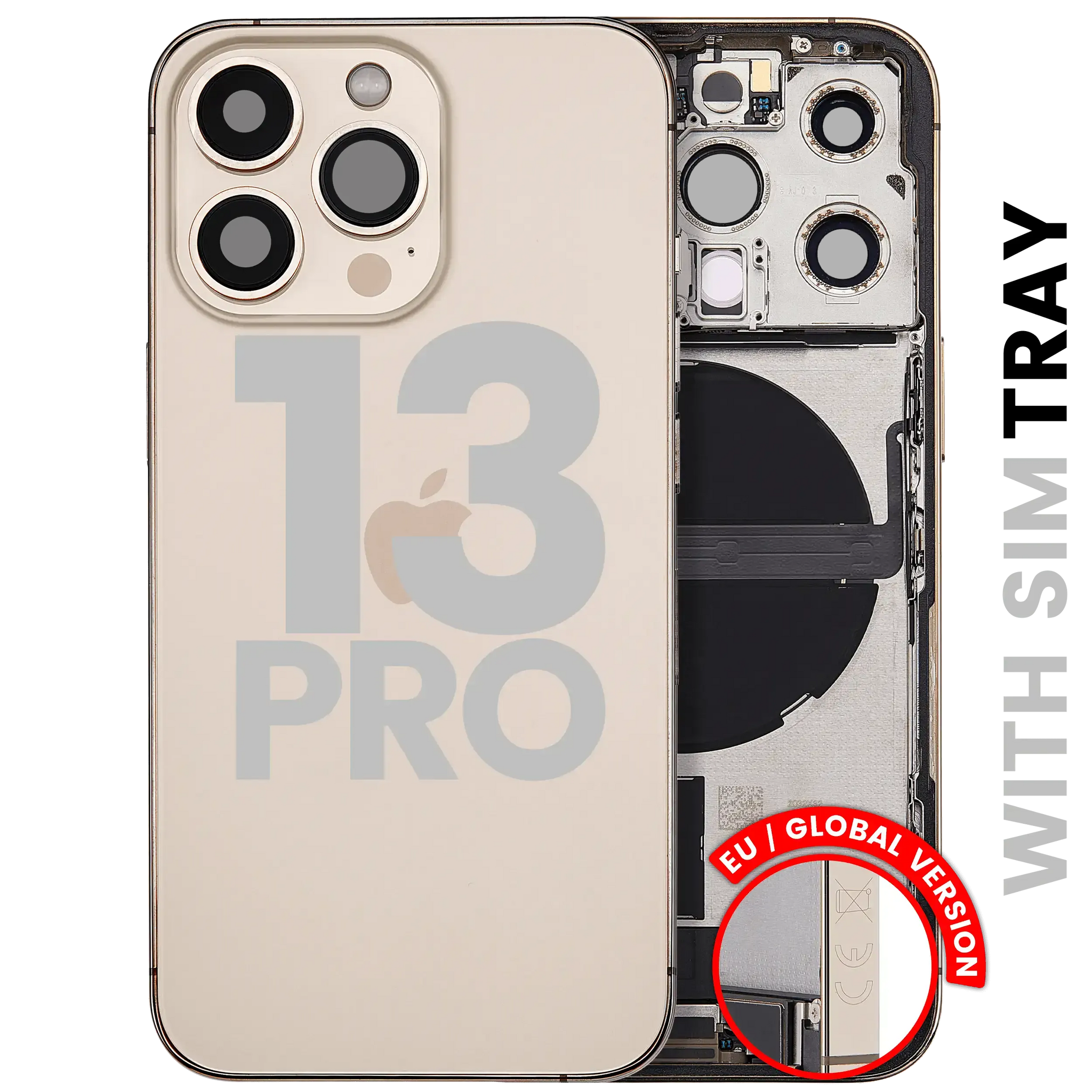 Back Housing W/ Charging Port Flex & Small Parts For iPhone 13 Pro (EU / Global Version) (Used OEM) (Pull) (Gold)