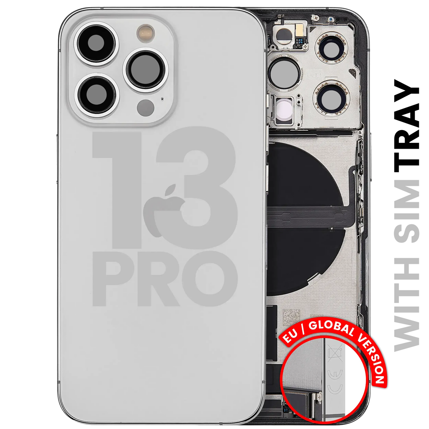 Back Housing W/ Charging Port Flex & Small Parts For iPhone 13 Pro (EU / Global Version) (Used OEM) (Pull) (Silver)