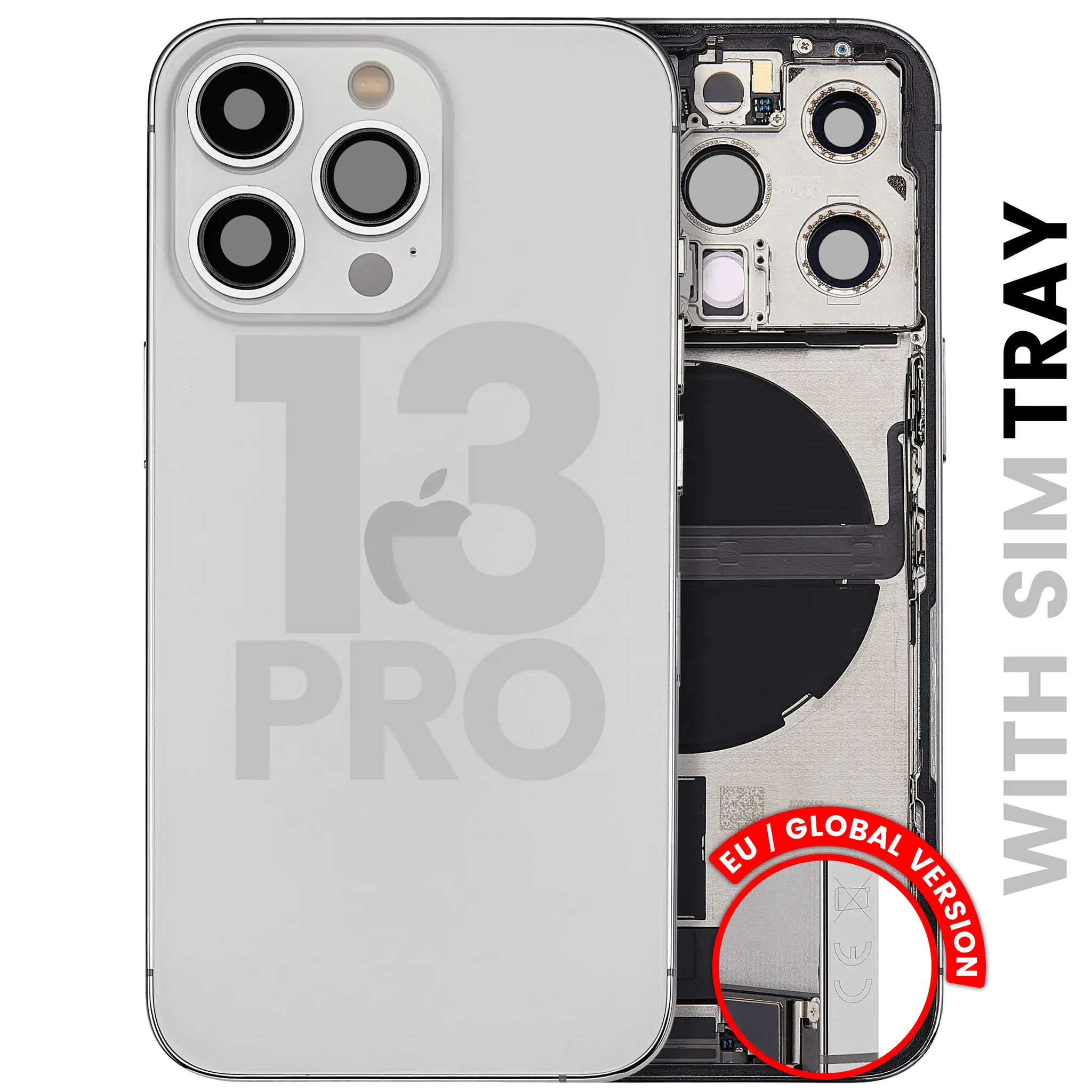 Back Housing W/ Charging Port Flex & Small Parts For iPhone 13 Pro (EU / Global Version) (Used OEM) (Pull) (Silver)