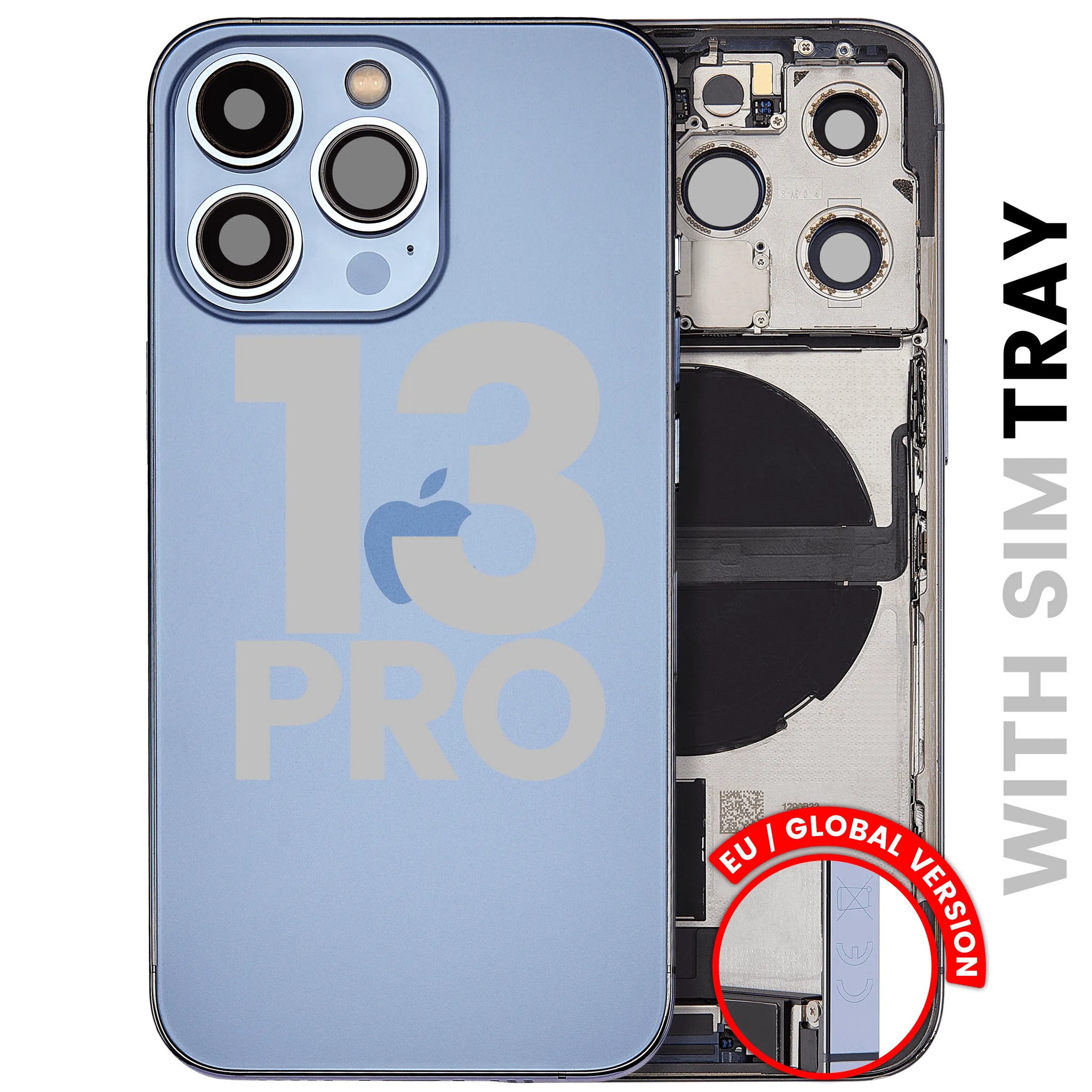 Back Housing W/ Charging Port Flex & Small Parts For iPhone 13 Pro (EU / Global Version) (Used OEM) (Pull) (Sierra Blue)