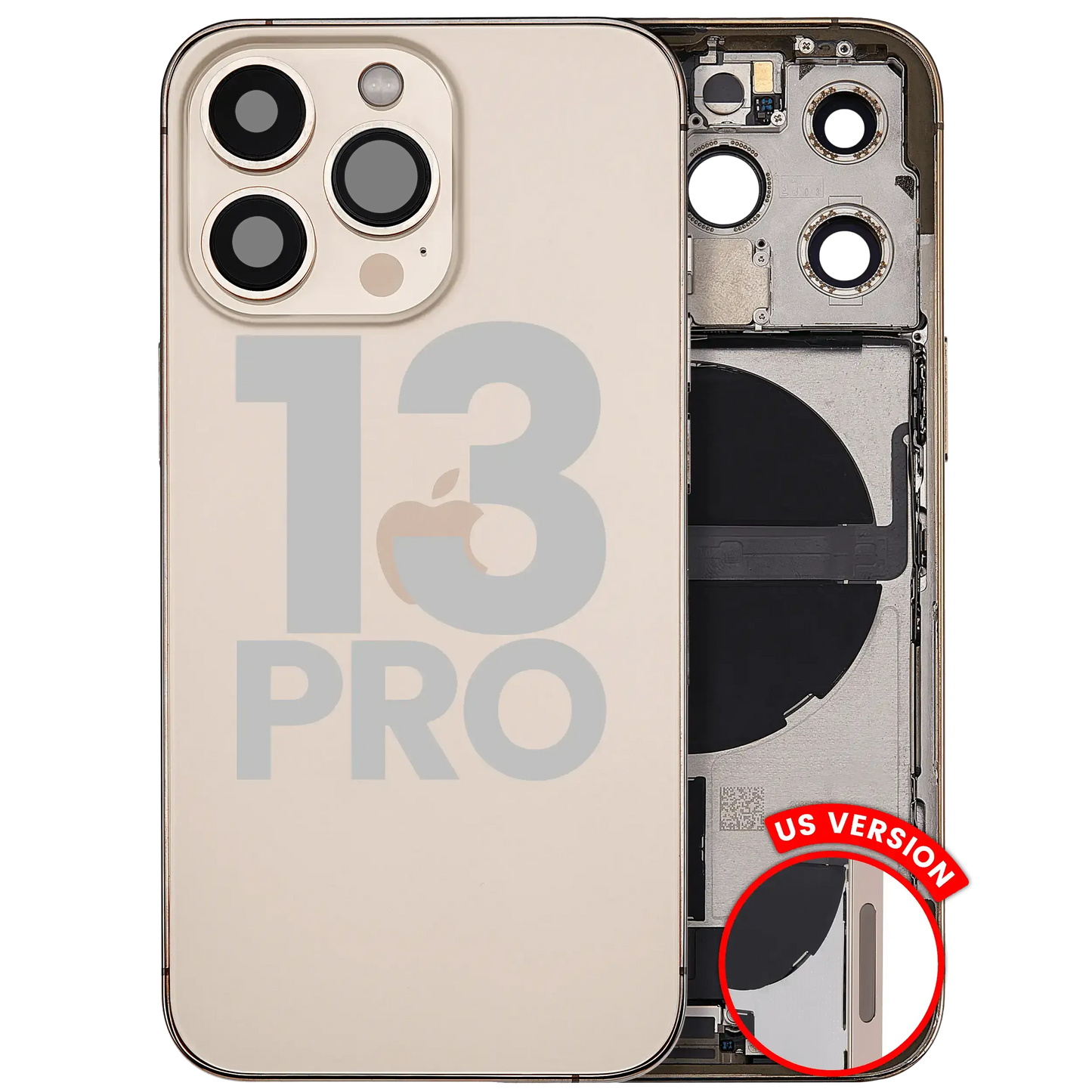 Back Housing W/ Charging Port Flex & Small Parts For iPhone 13 Pro (US Version) (Used OEM) (Pull) (Gold)